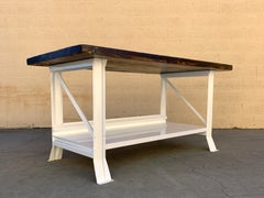 Large Refinished Vintage Work Table with Antique Reclaimed Wood Top