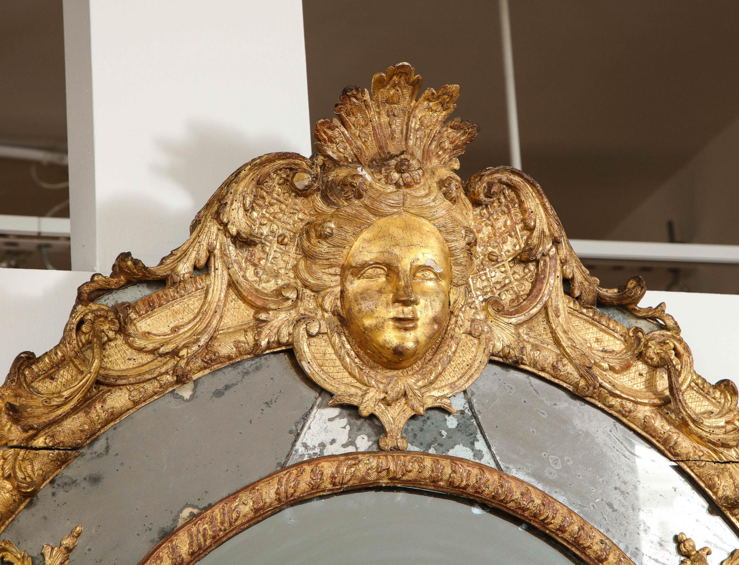 Large Régence Carved Giltwood Wall Mirror For Sale 7