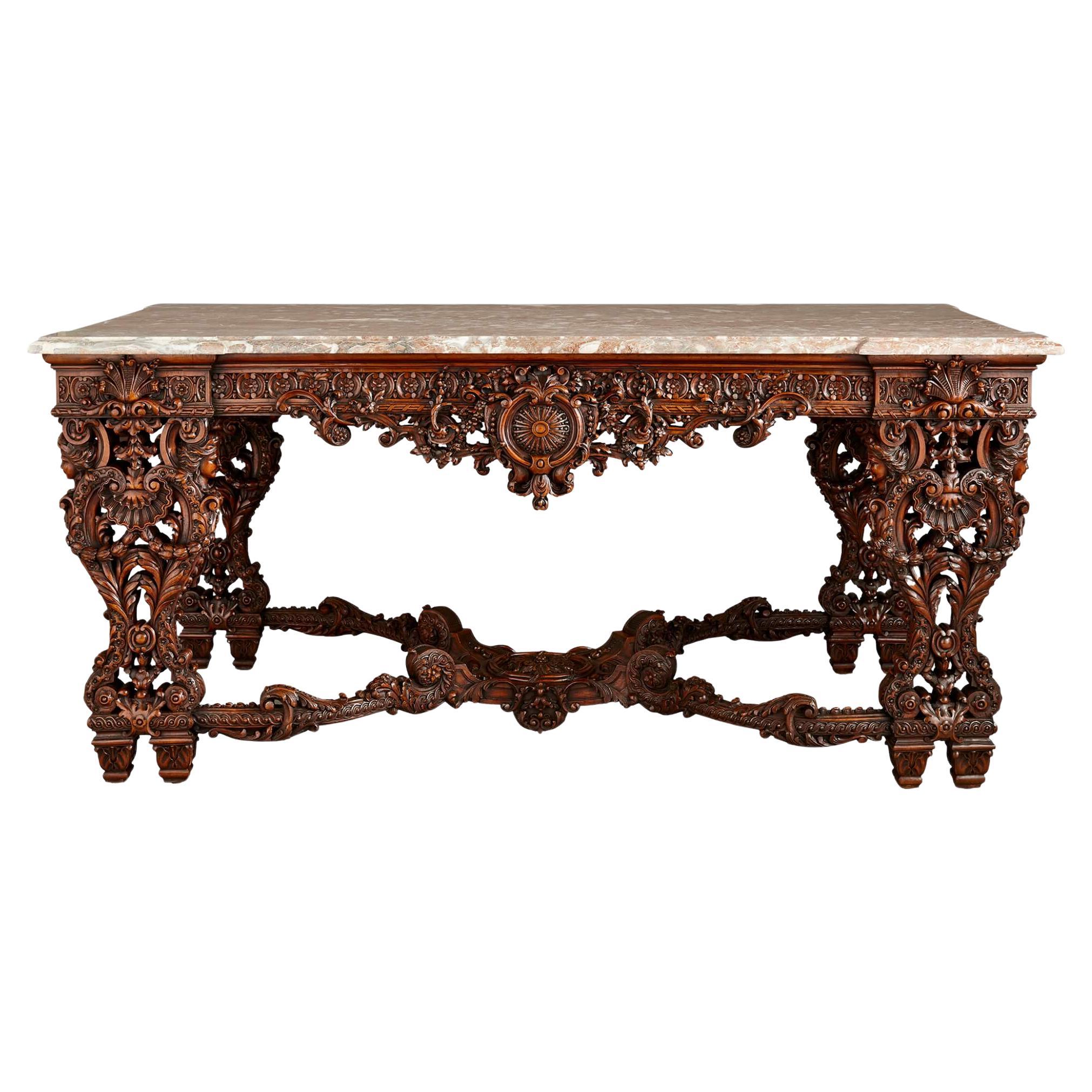 Large Regence Style Mahogany Centre Table with Marble Top
