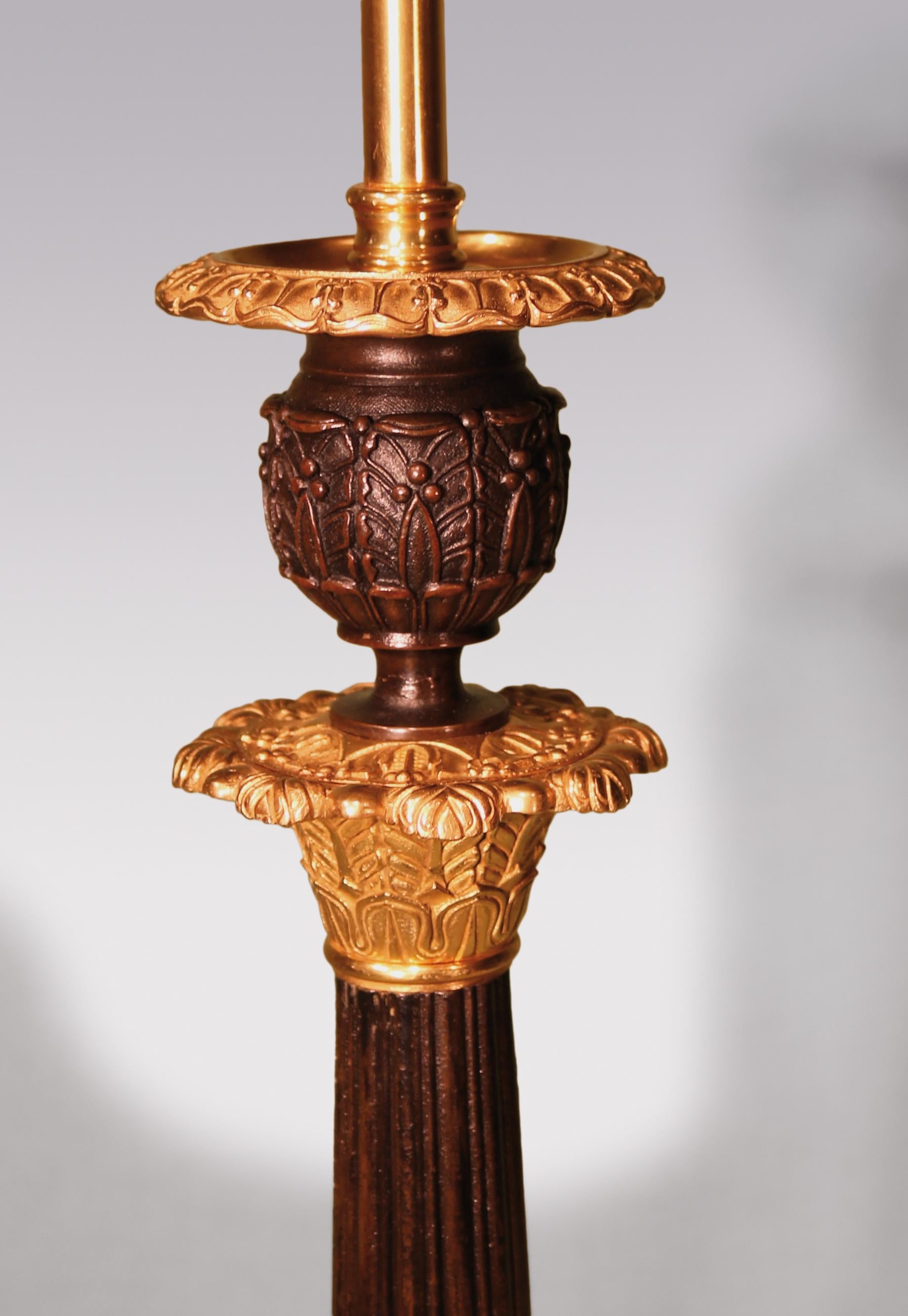 English Large Regency Bronze and Ormolu Candlestick Lamp