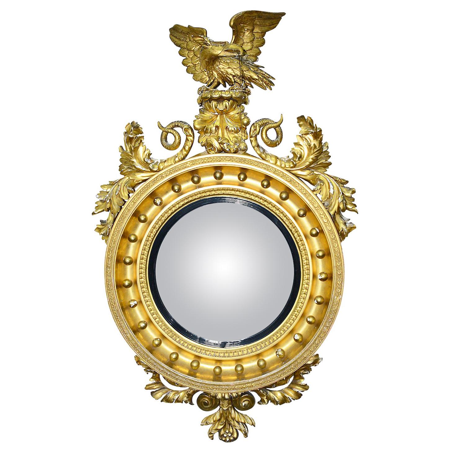 Large Regency Convex Wall Mirror, circa 1820 For Sale