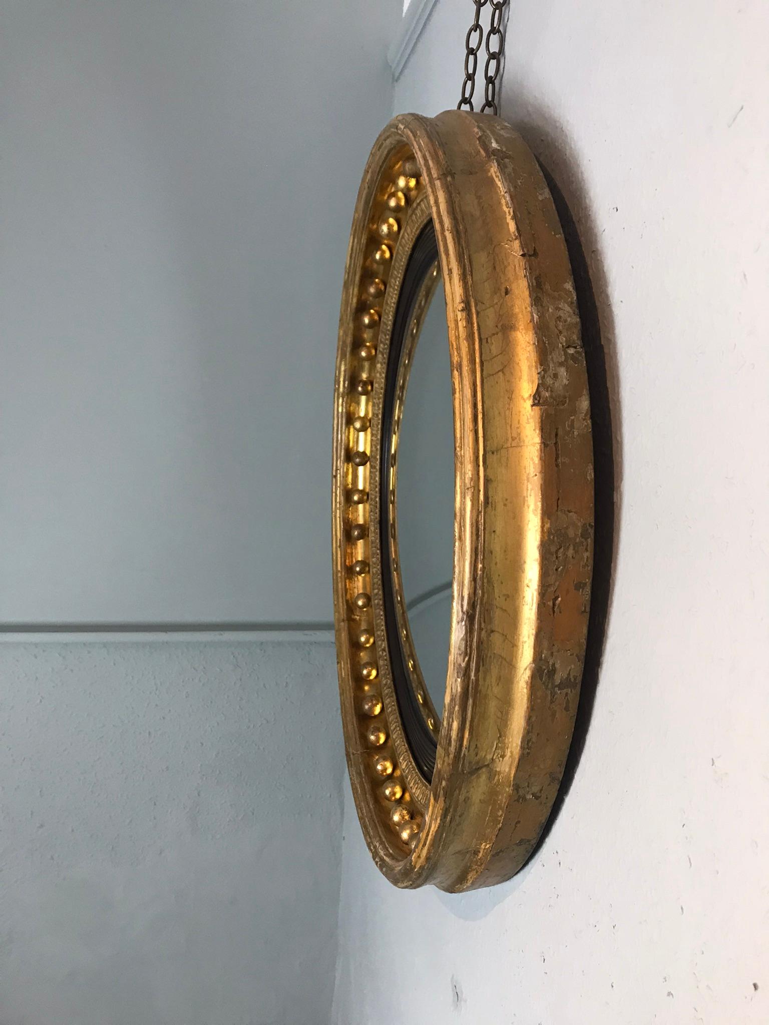 Large Regency Gilt Convex Mirror with Original Mercury Plate 1