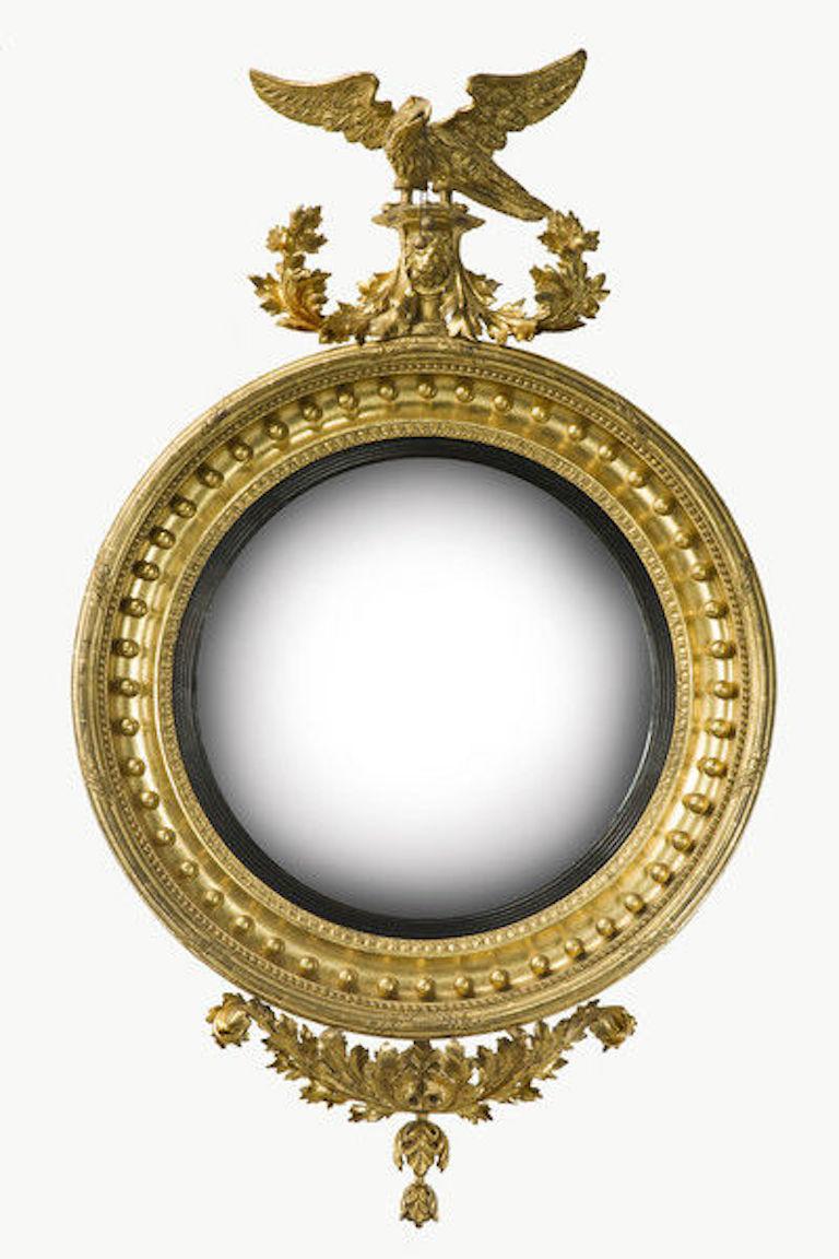 English Large Regency Giltwood Convex Mirror