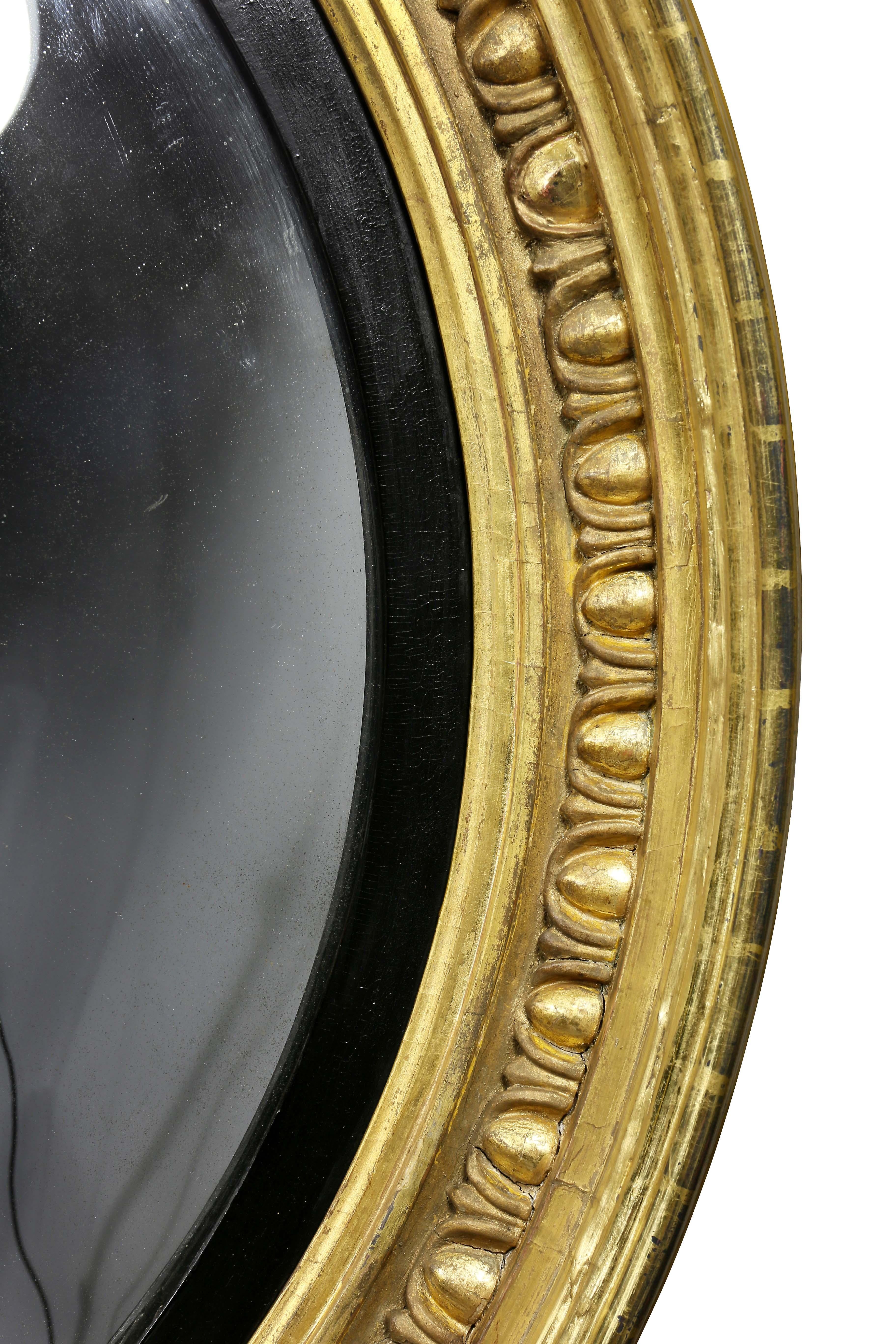 Early 19th Century Large Regency Giltwood Convex Mirror