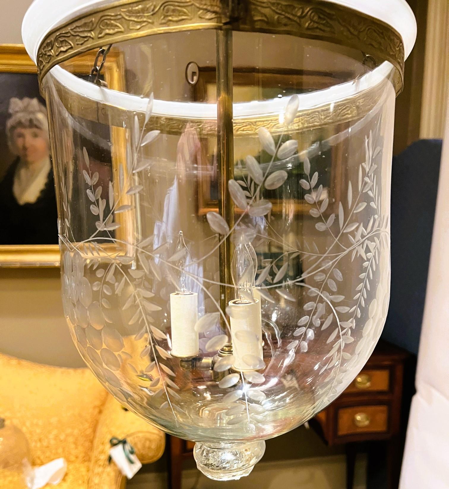 19th Century Large Regency Grape Pattern Hand Blown & Etched Bell Jar Lantern