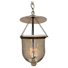 Large Regency Grape Pattern Hand Blown & Etched Bell Jar Lantern