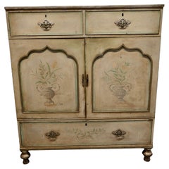 Large Regency Hand Painted Linen Press Cupboard 