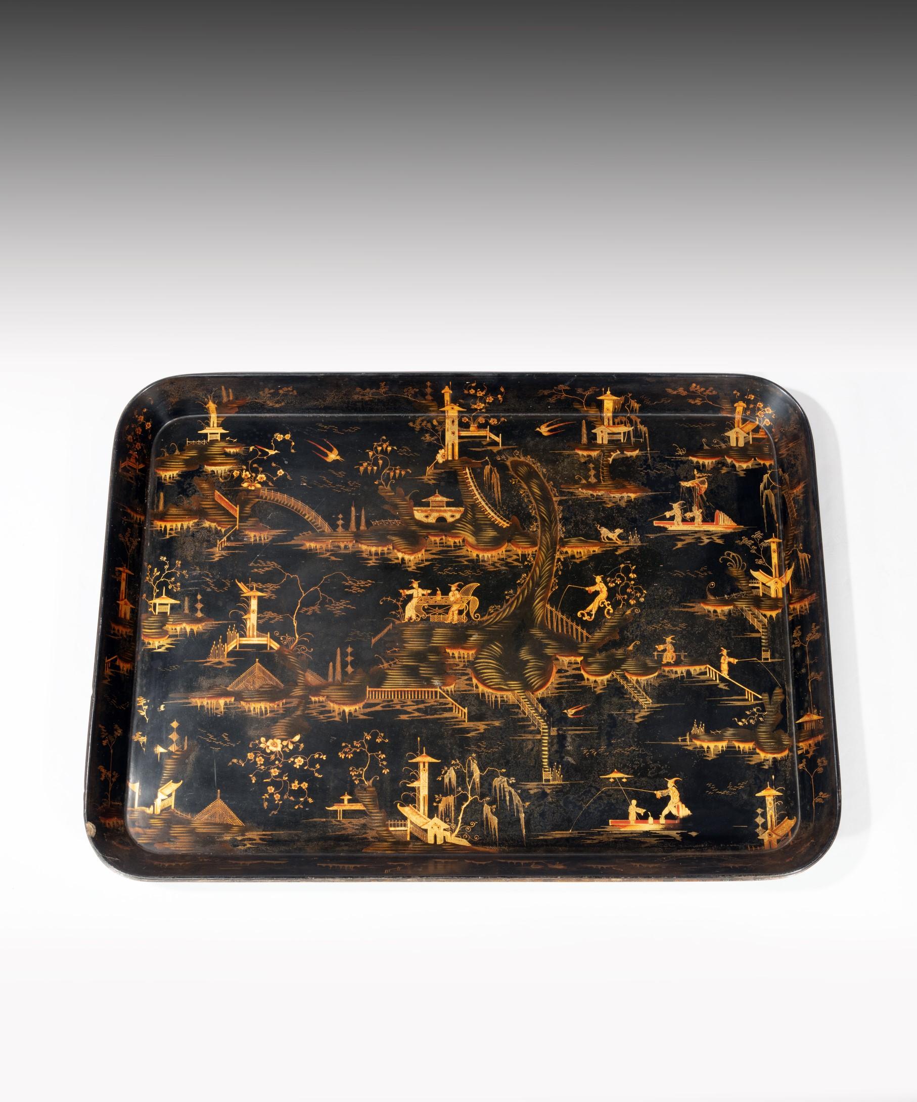 Lacquered Large Regency Period Chinese Export Laquer Tray