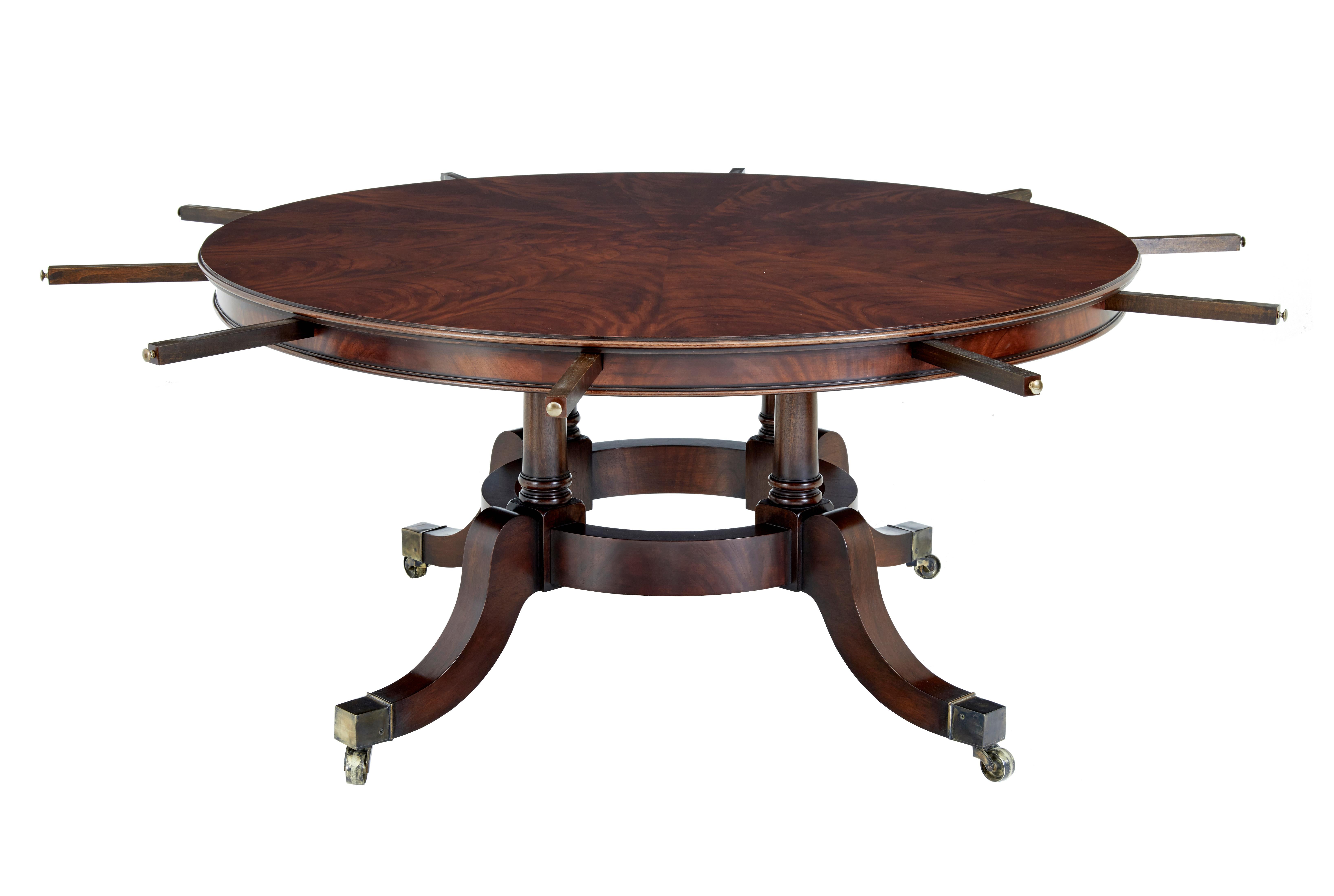 Hand-Carved Large Regency revival English made mahogany jupe dining table For Sale