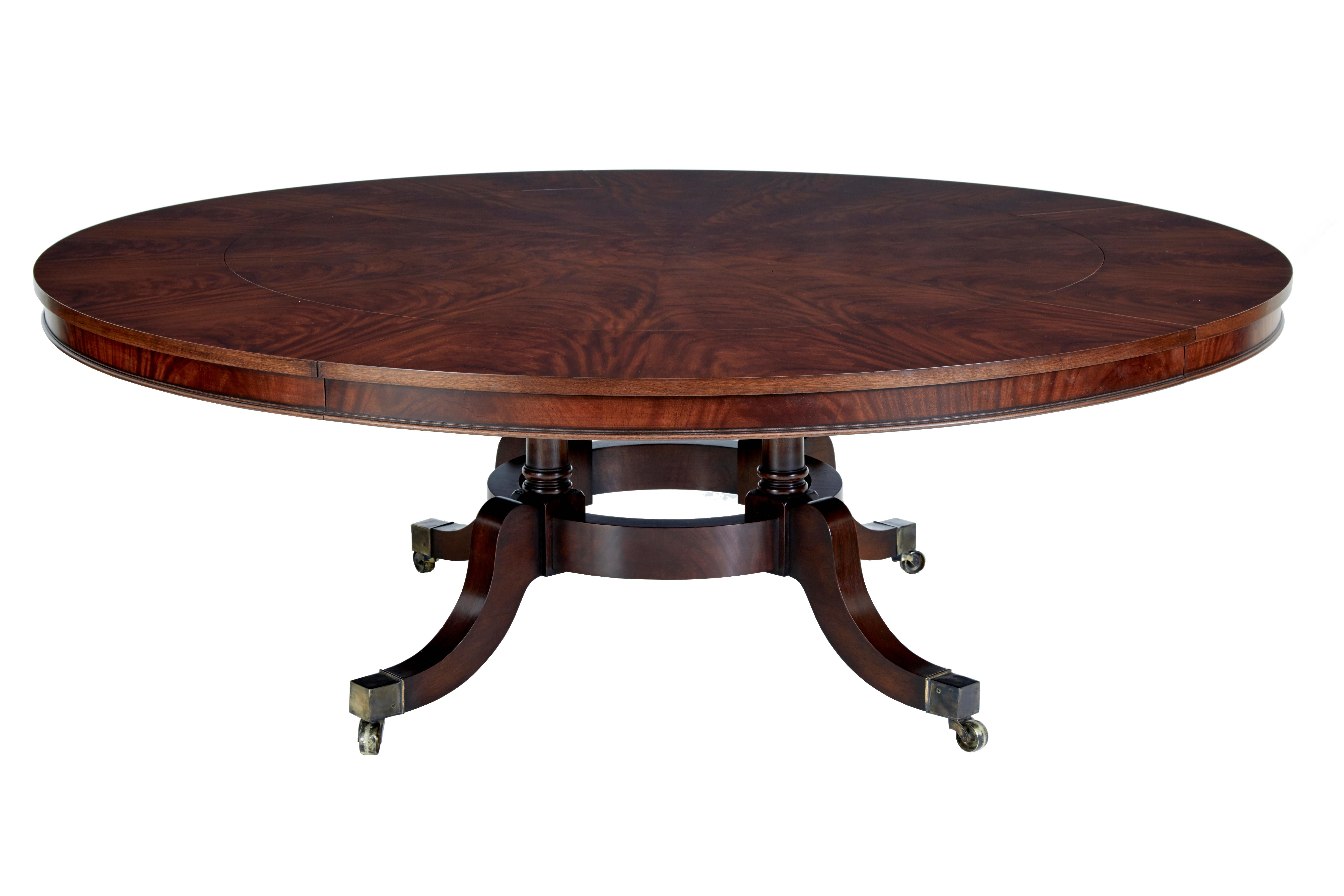 Large Regency revival English made mahogany jupe dining table In Excellent Condition For Sale In Debenham, Suffolk
