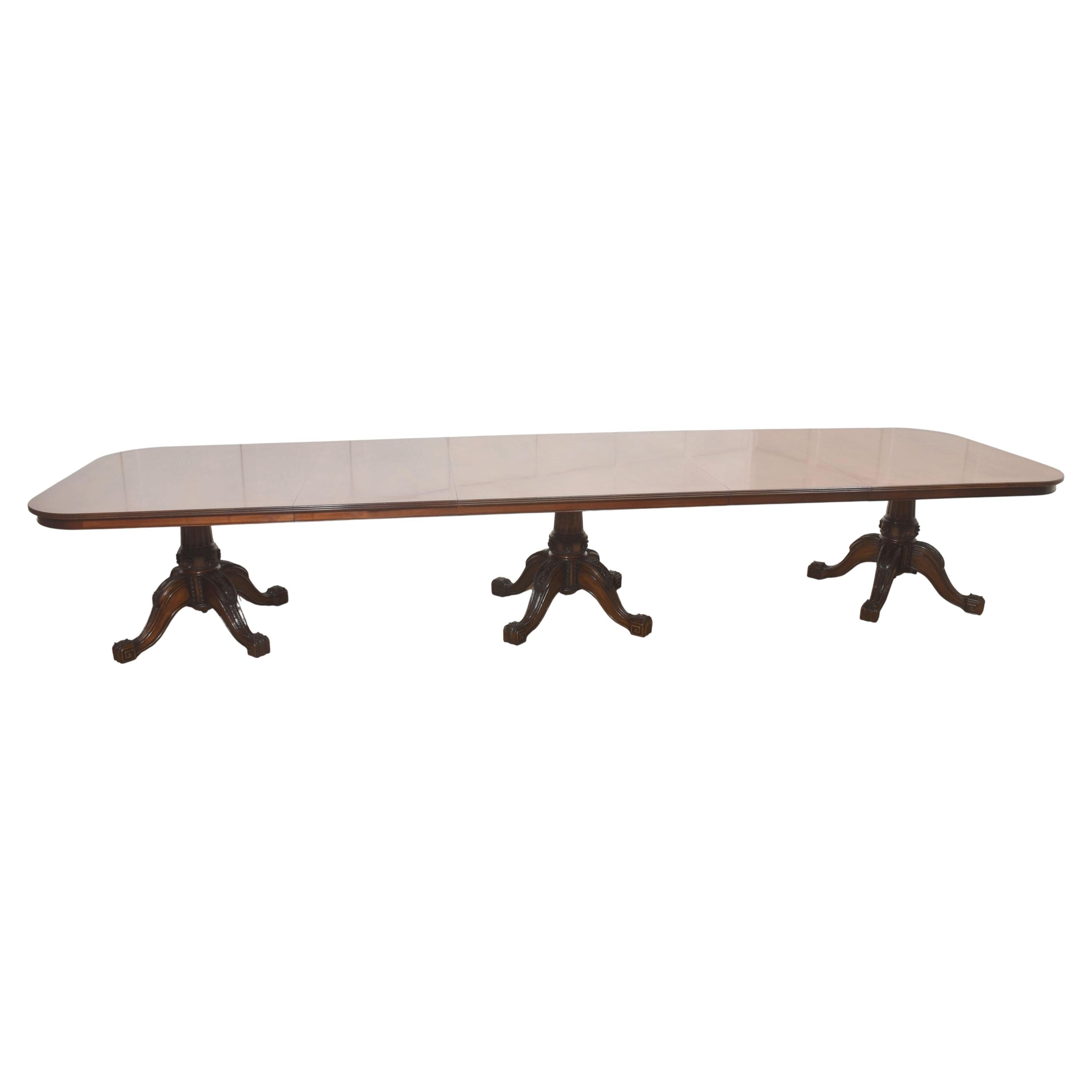 Large Regency Revival Triple-Pedestal Mahogany Dining Table