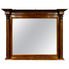 Large Regency Rosewood Overmantle Mirror with Original Mercury Mirror Plate