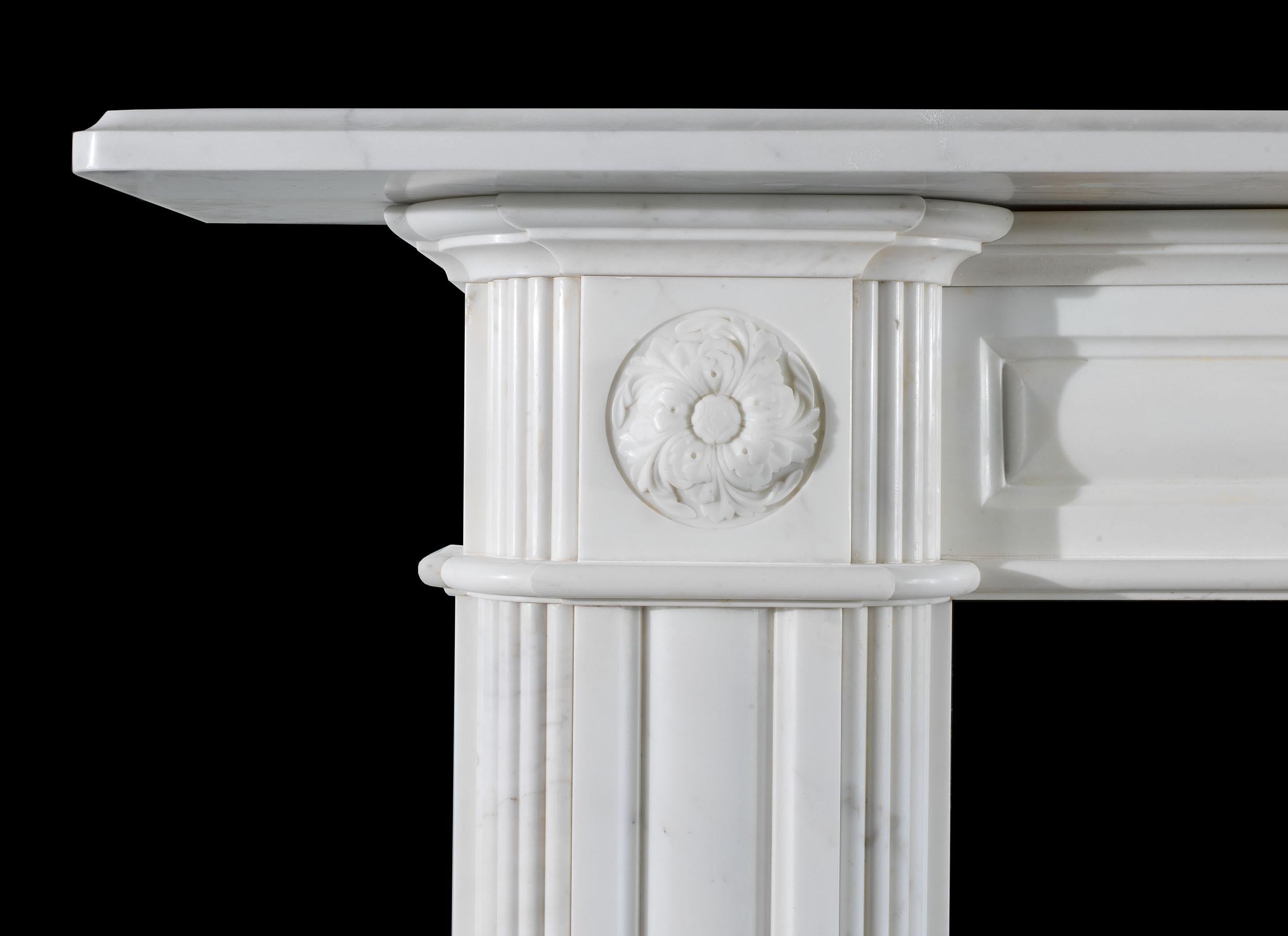 Hand-Carved Large Regency Statuary Marble Fireplace Mantel For Sale