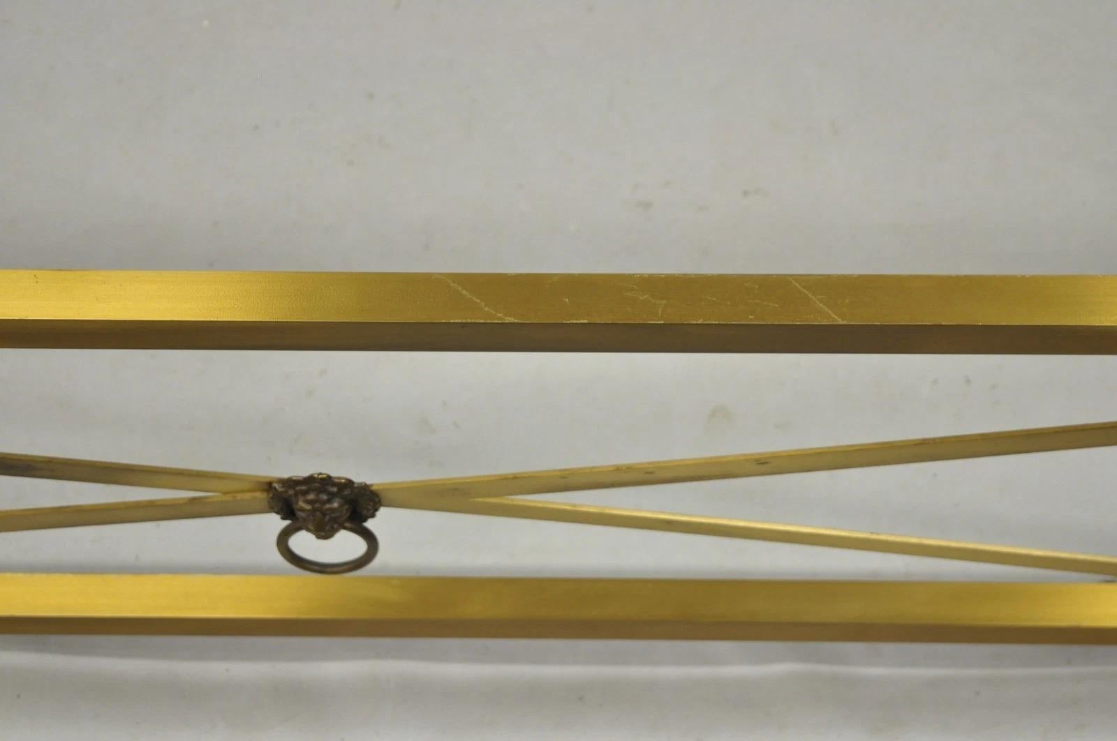 Large Regency Style Burnished Brass Rectangular Glass Top Coffee Table w/ Lions For Sale 6