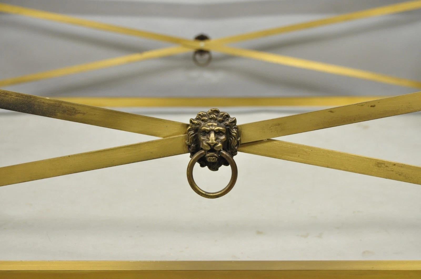 Unknown Large Regency Style Burnished Brass Rectangular Glass Top Coffee Table w/ Lions For Sale