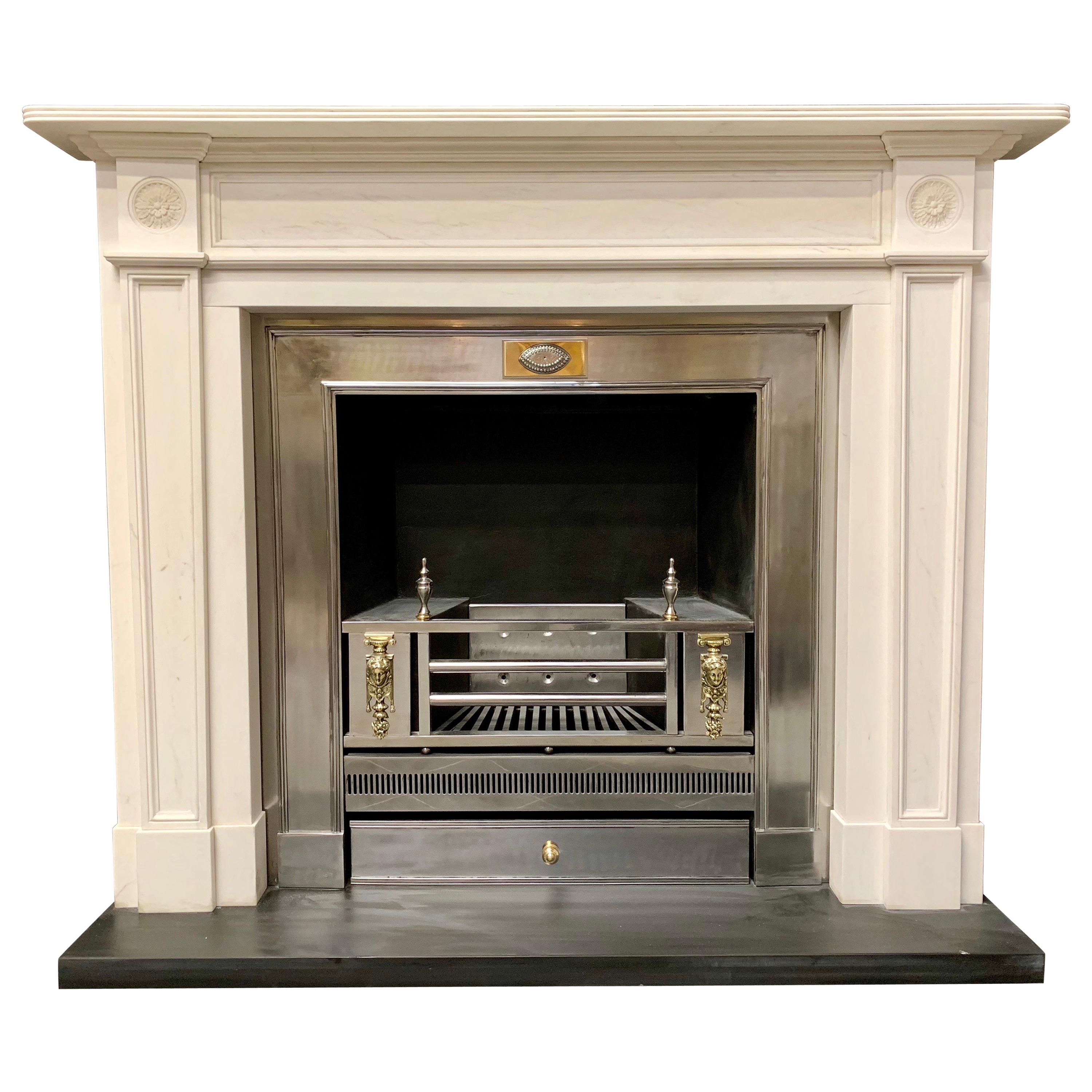Large Regency Style Carved Statuary Marble Fireplace Surround