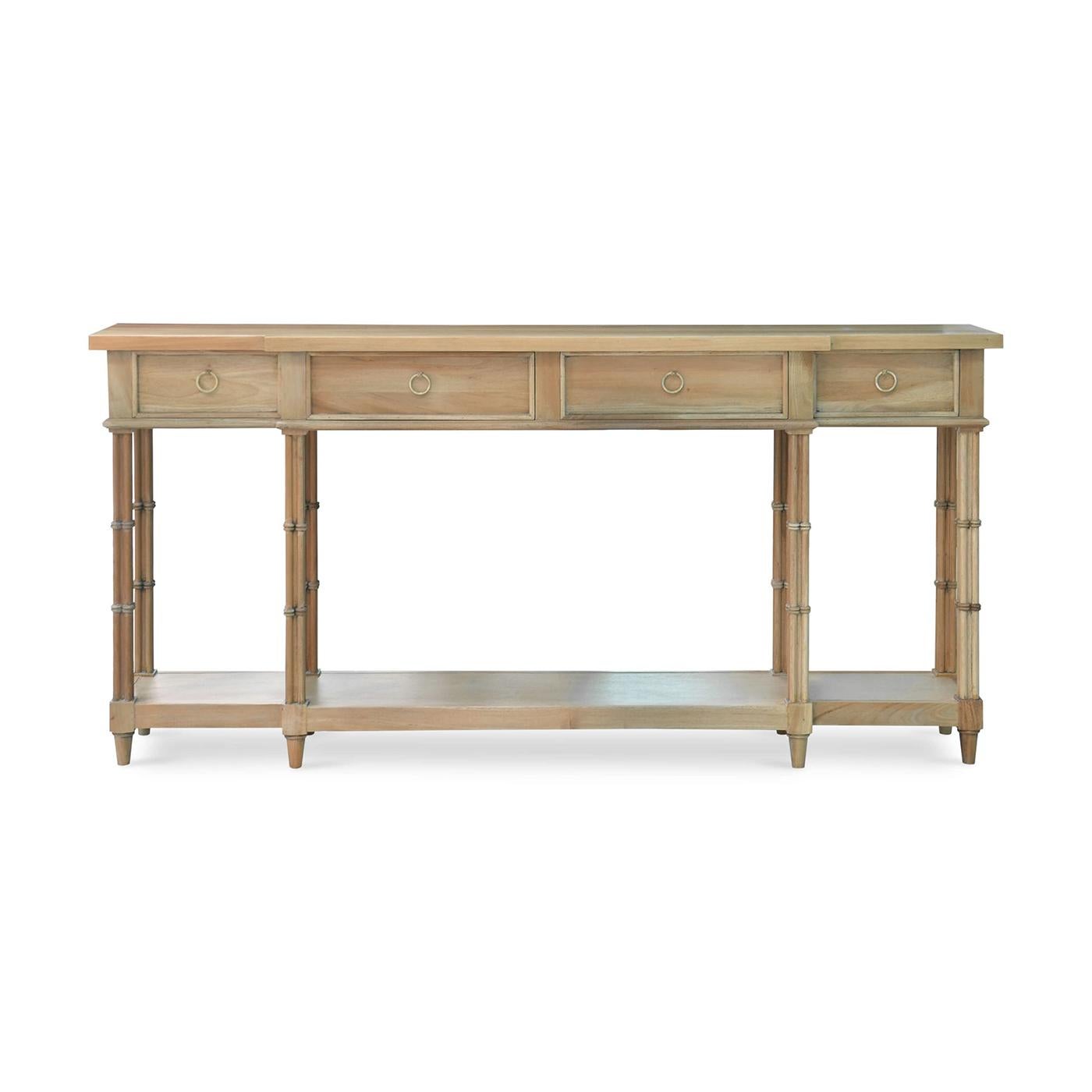 A masterpiece made from high-quality mahogany and finished in the Fruitwood finish. This table embodies timeless elegance with its cluster column form legs, adding a touch of classic Regency style to any room.

Designed for both style and