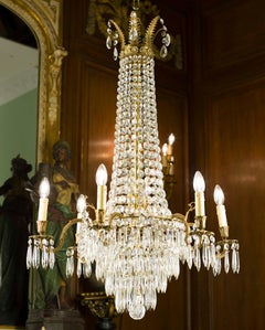 Large Regency Style Cut Glass and Gilt Bronze Six-Light Antique Chandelier