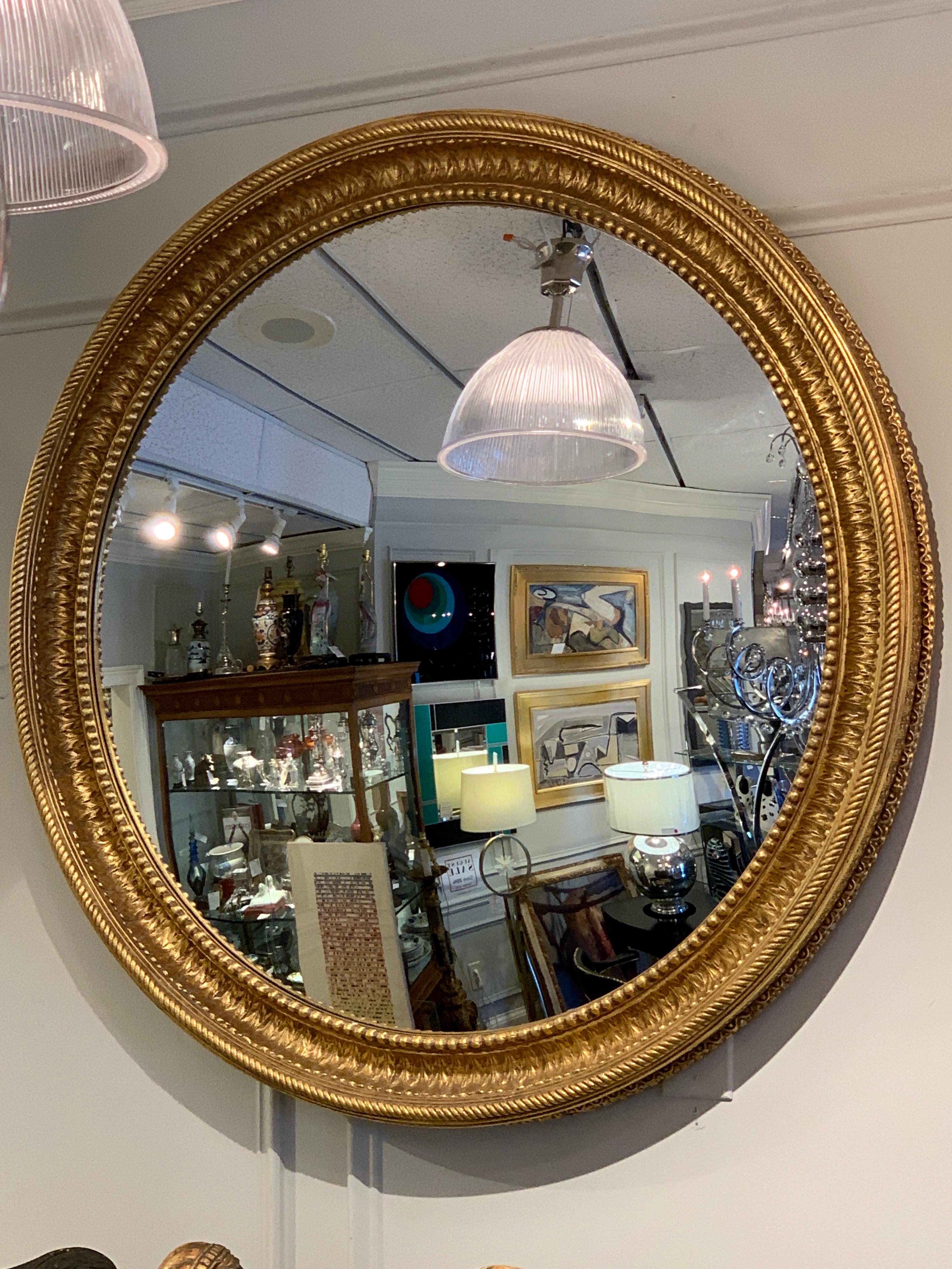 20th Century Large Regency Style Gilt Convex Mirror