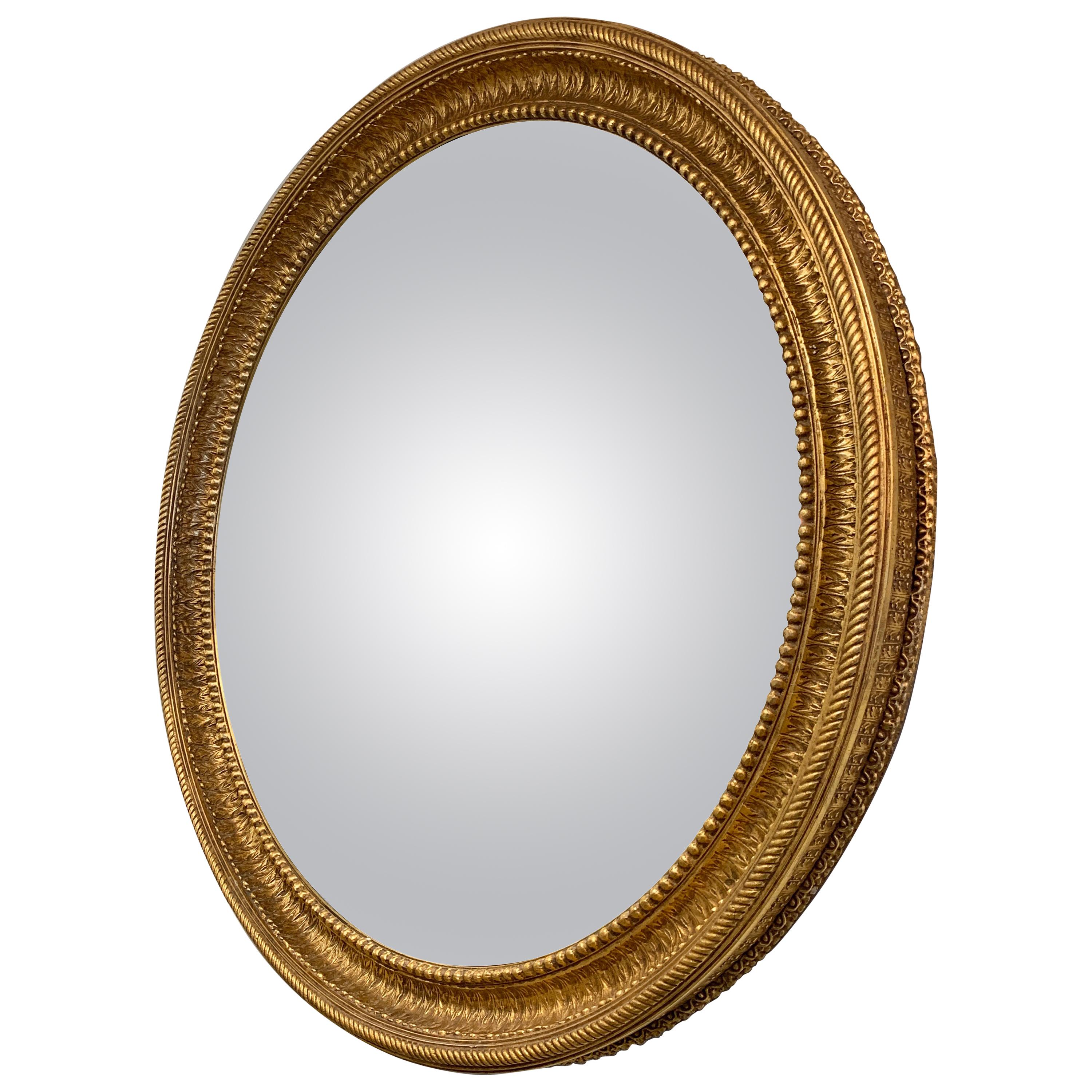 Large Regency Style Gilt Convex Mirror