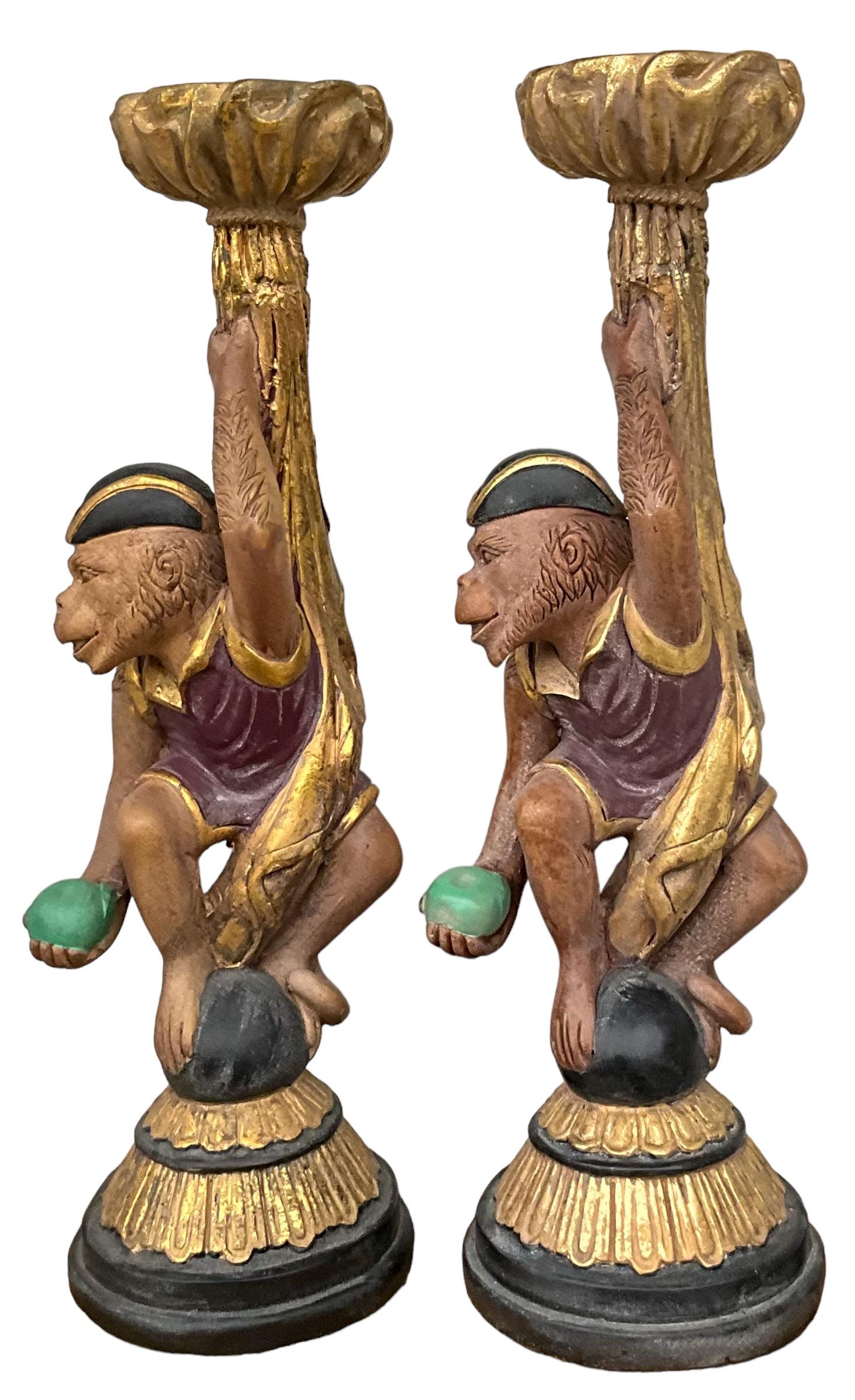 20th Century Large Regency Style Gilt Monkey Form Candle Holders Att. Maitland-Smith - Pair For Sale