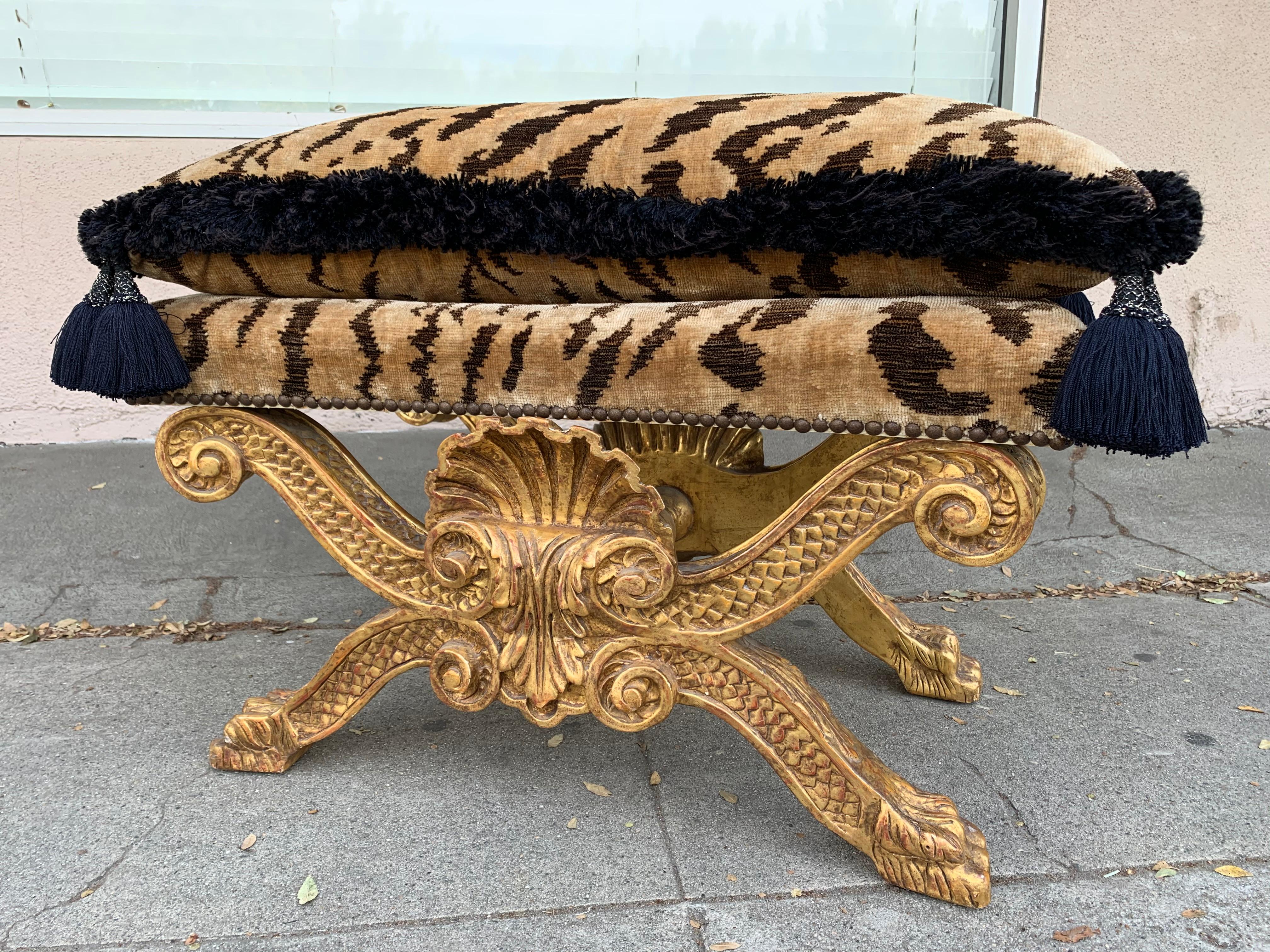 Large Regency Style Gold & Silver Gilded Bench by Charles Pollock 8