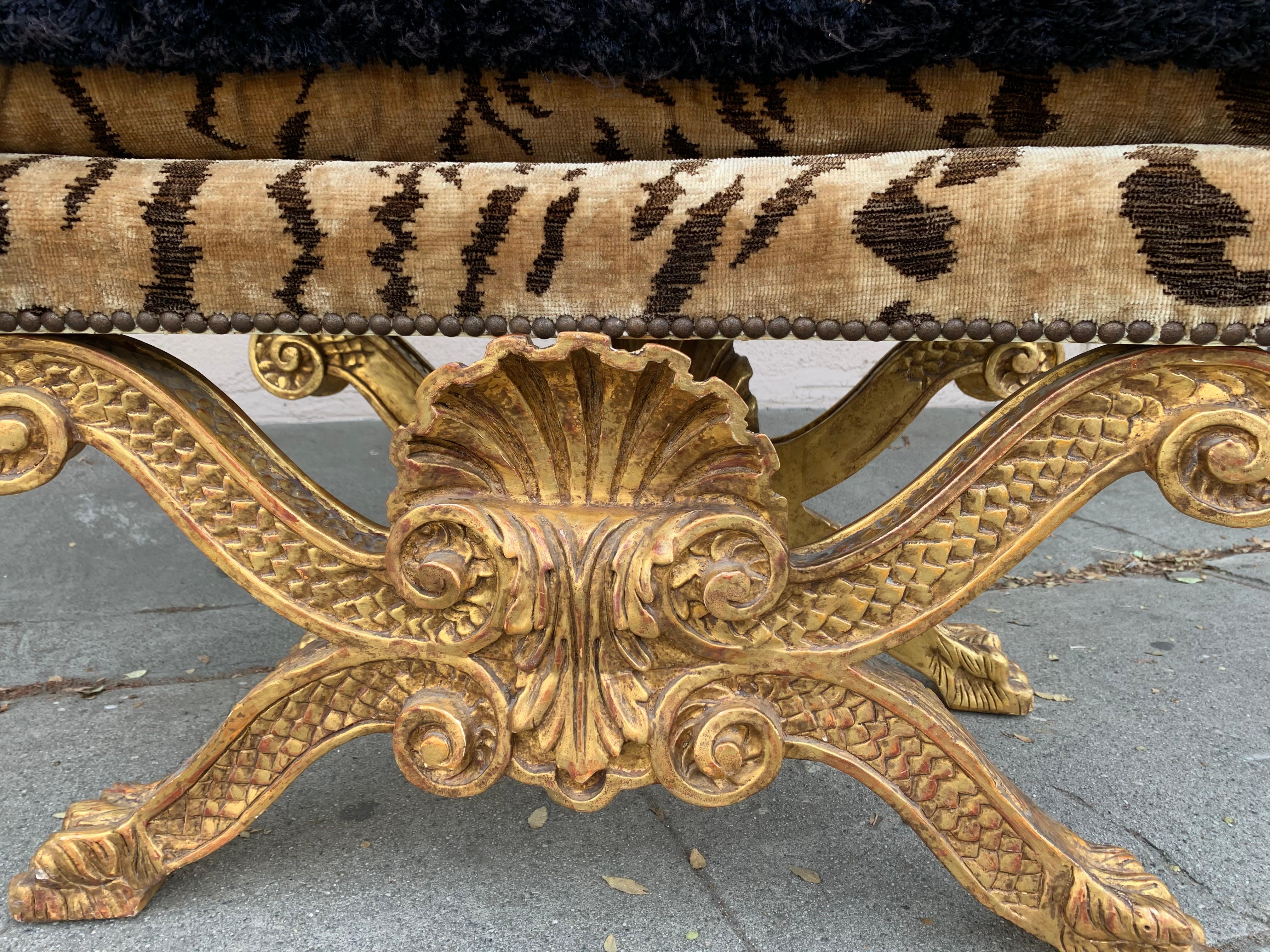 Large Regency Style Gold & Silver Gilded Bench by Charles Pollock 9