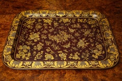 Large Regency Wine Colored Papier Mâché Rectangular Tray, circa 1830 In Stock