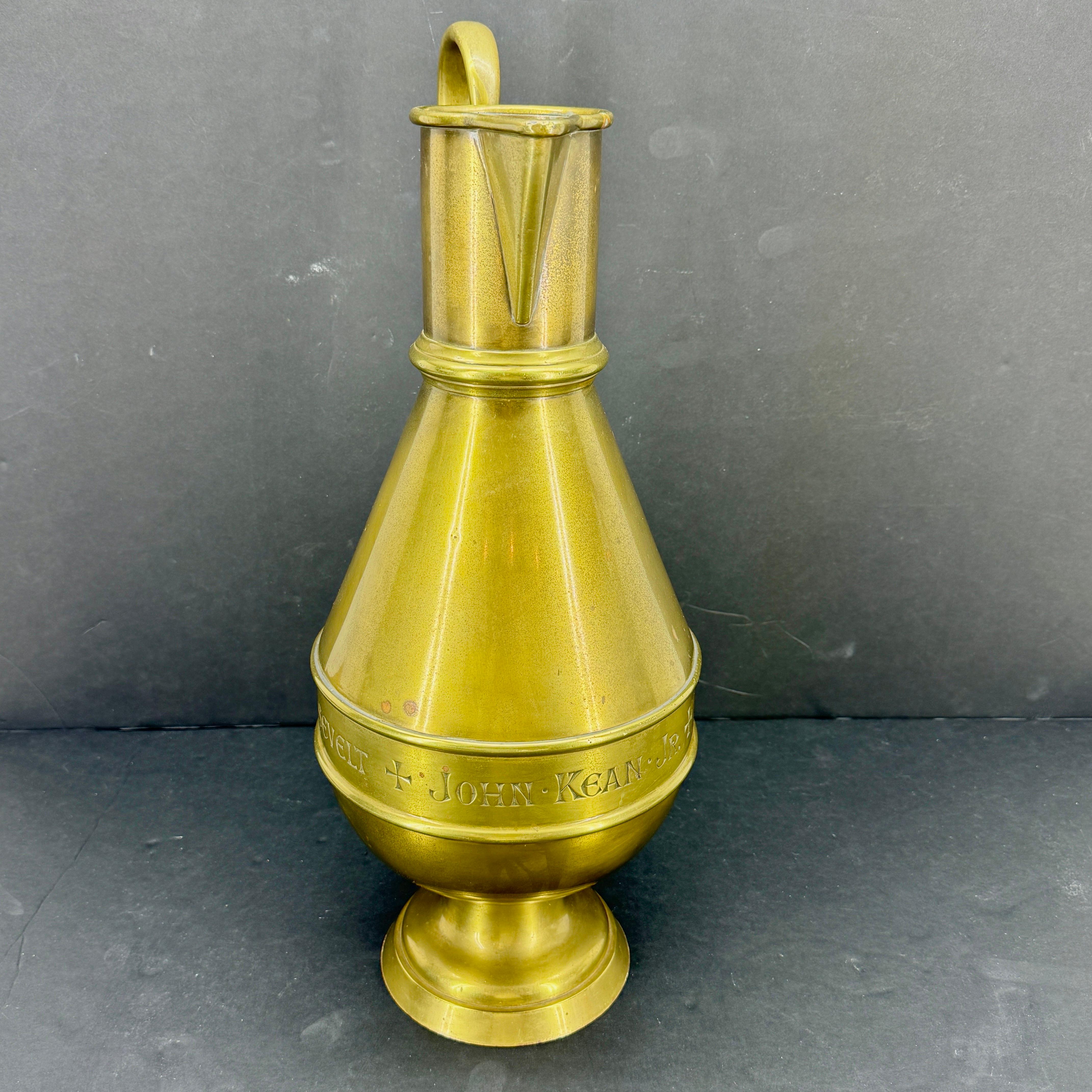 Large Religious Gothic Brass Water Jug Marked Roosevelt For Sale 4