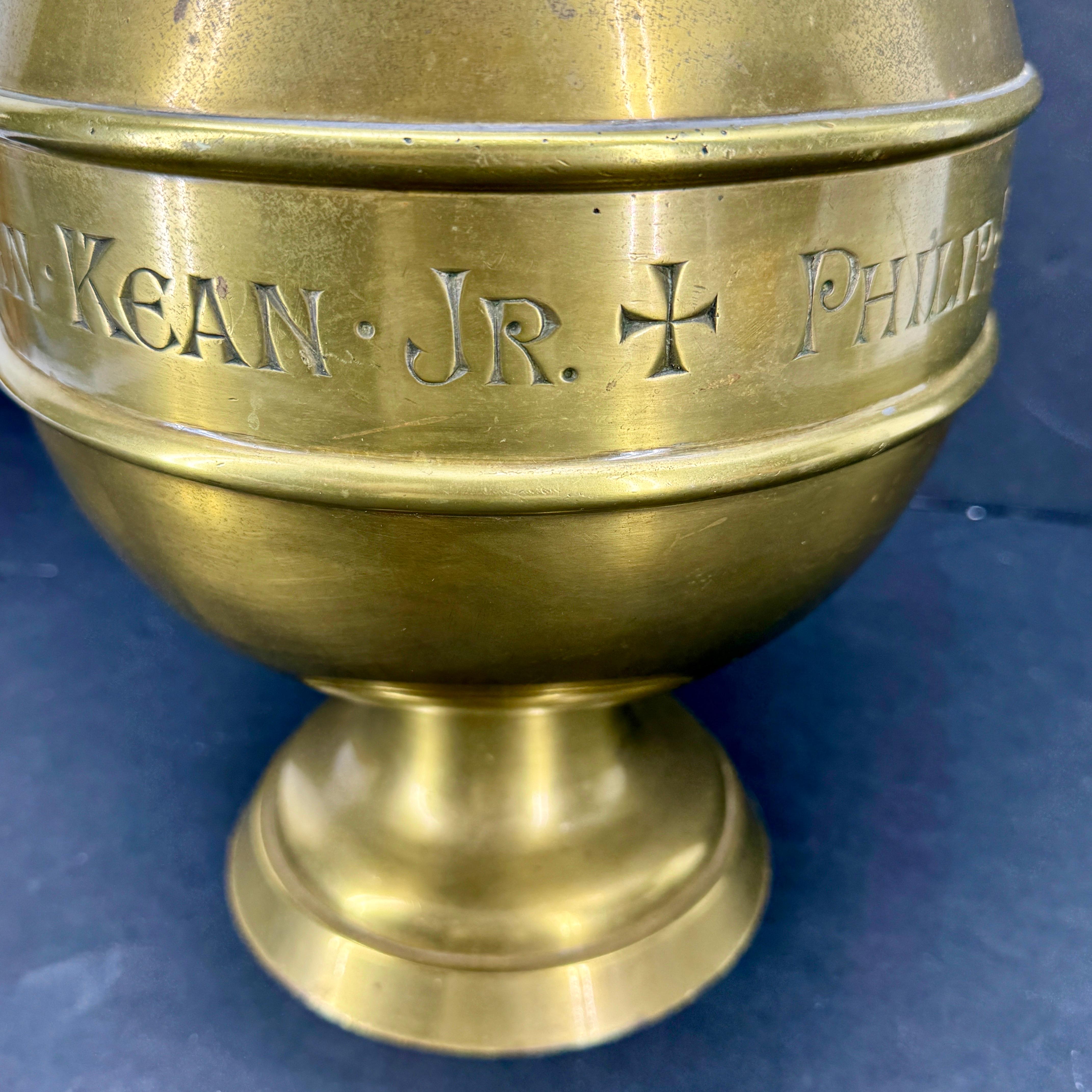 Large Religious Gothic Brass Water Jug Marked Roosevelt For Sale 10