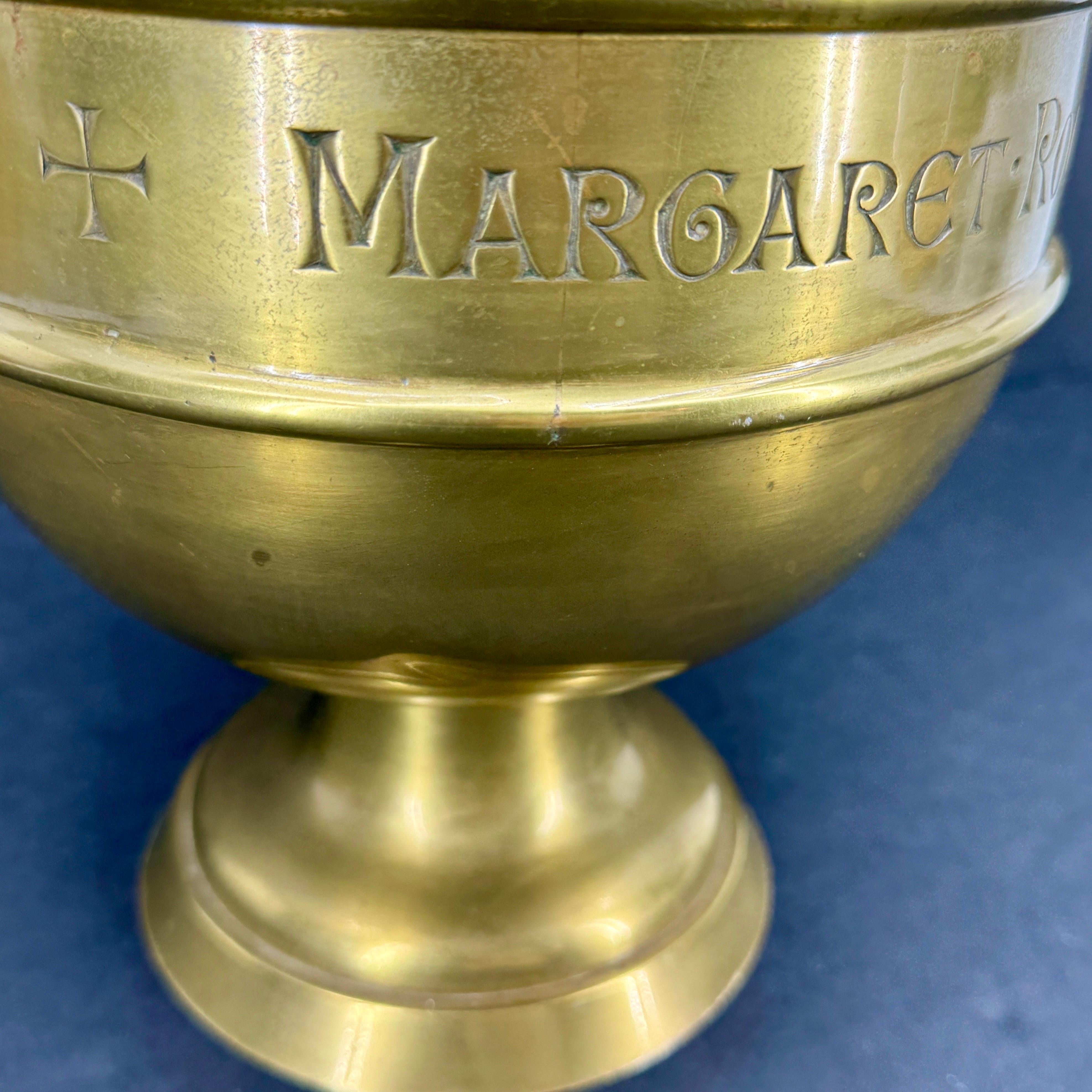 20th Century Large Religious Gothic Brass Water Jug Marked Roosevelt For Sale