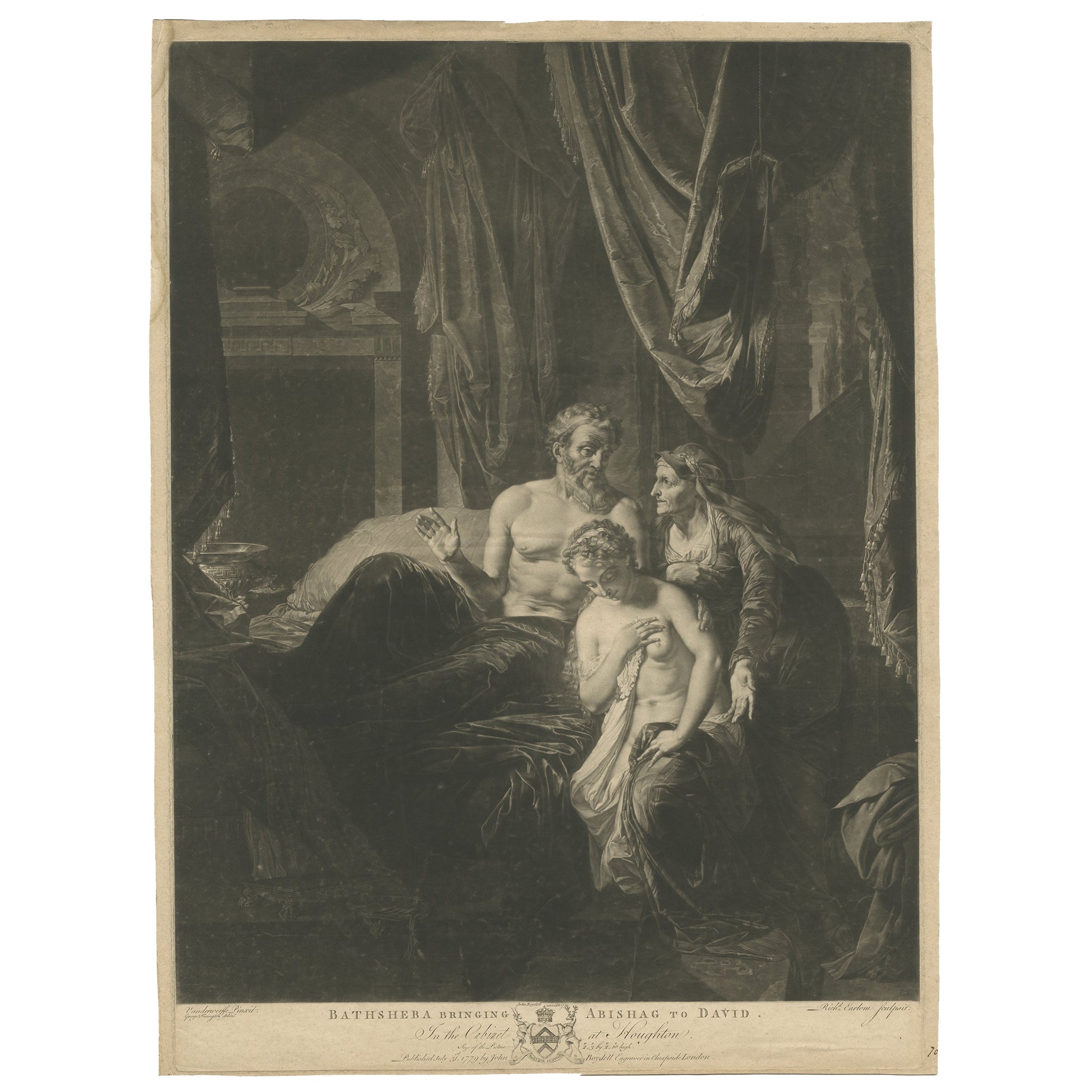 Großer religiöser Mezzotinto-Druck von Batsheba, der David zum Abishag brachte, 1779