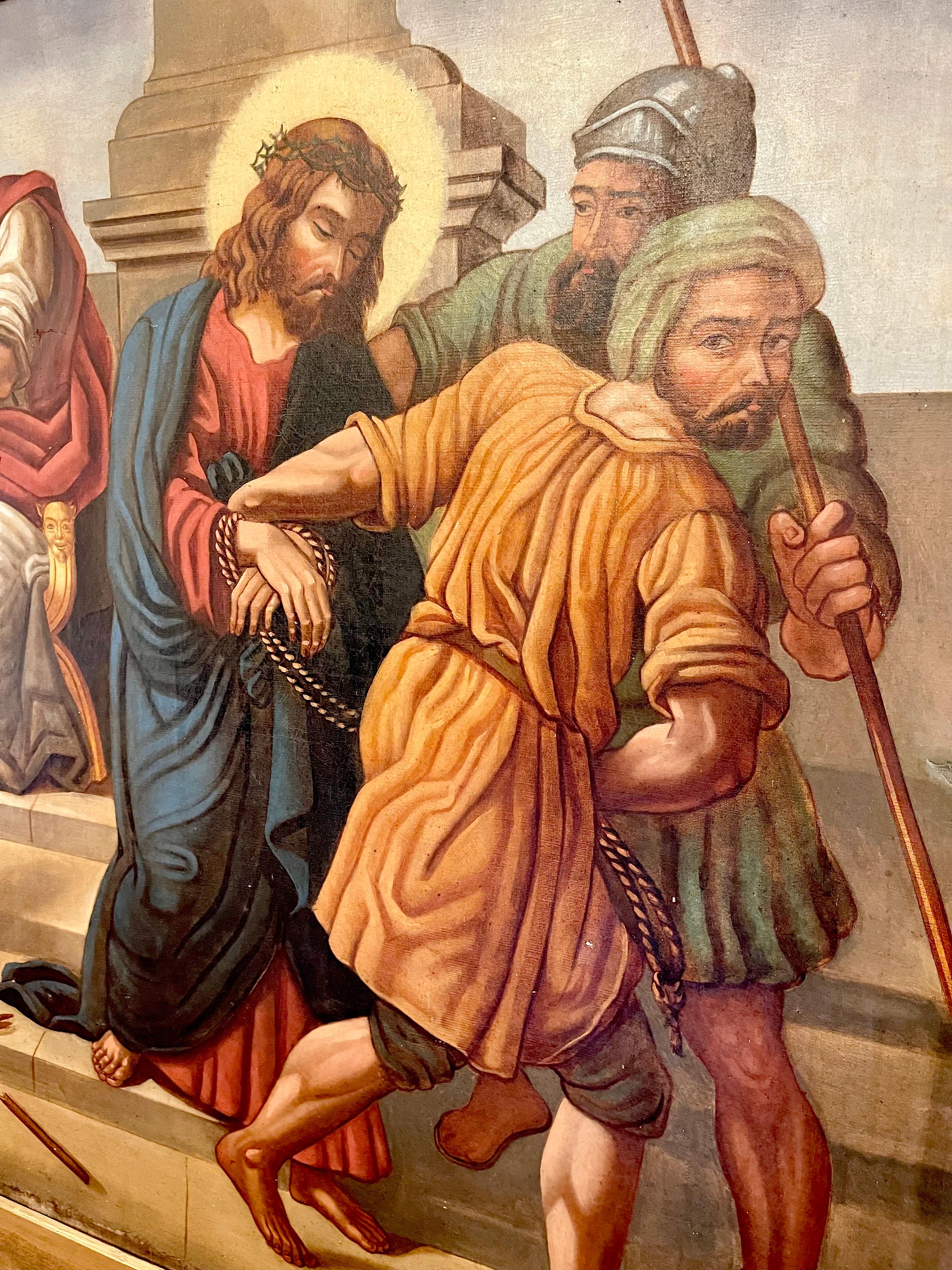 Großes religiöses Gemälde: Die Hinrichtung Jesu durch Pontius Pilate, 19. Jahrhundert (Geölt) im Angebot