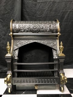 Large Renaissance Manner Antique Cast Iron and Bronze Hooded Fire Basket Grate
