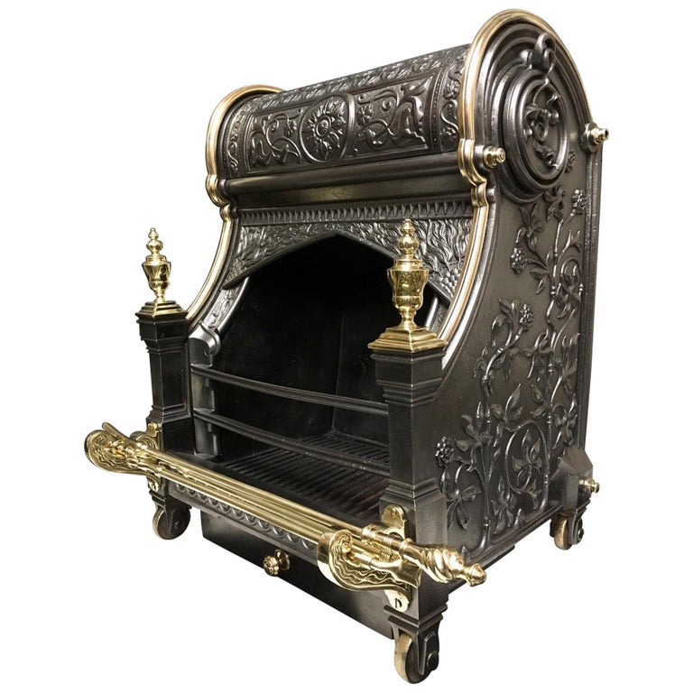 Large Renaissance Manner Antique Cast Iron and Bronze Hooded Fire