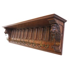Large Renaissance Revival coat rack / Hat rack Lion Masks Oak & bronze hallway 