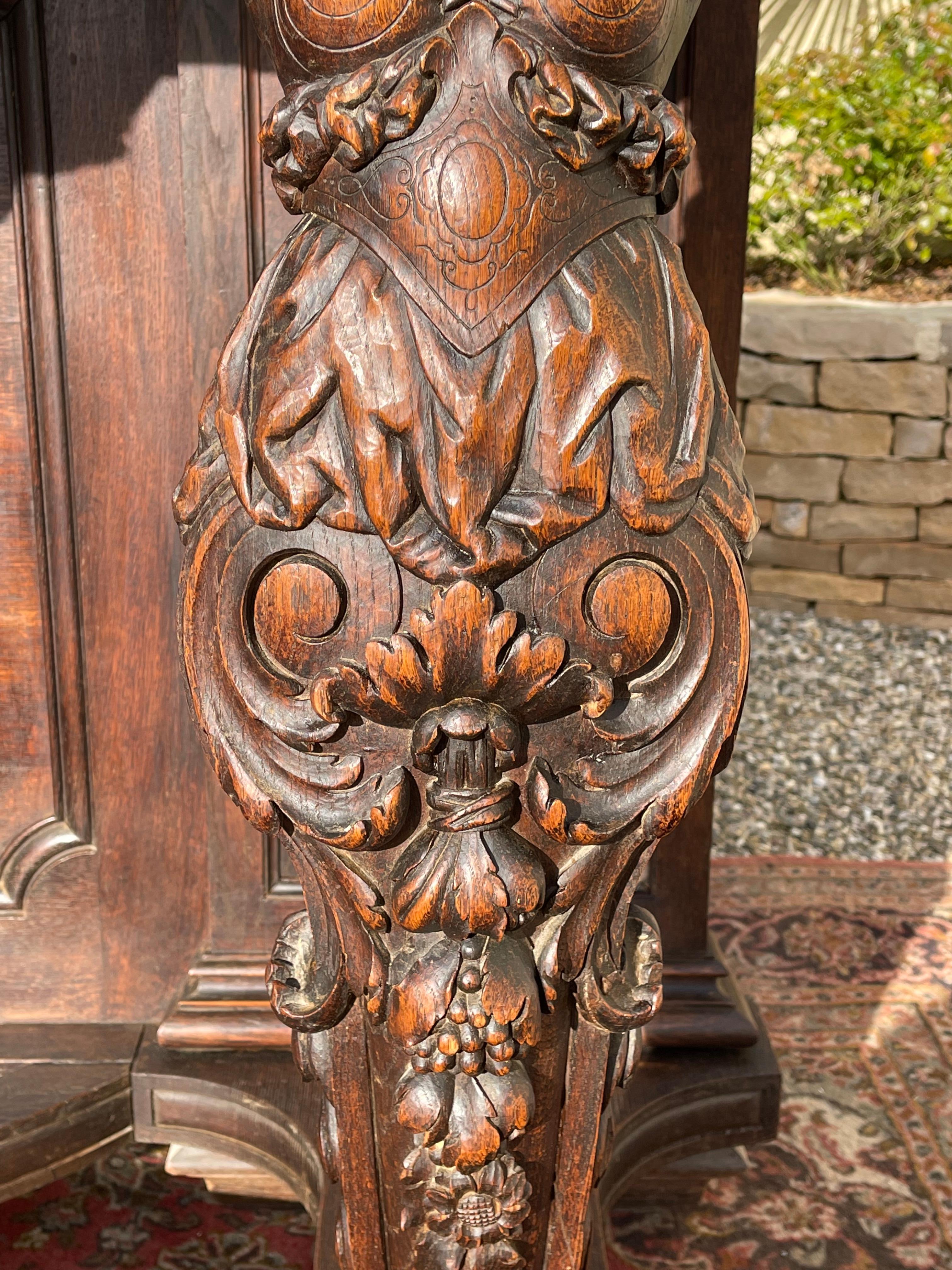 Marble Large Renaissance Style Oak Console, 19th Century For Sale