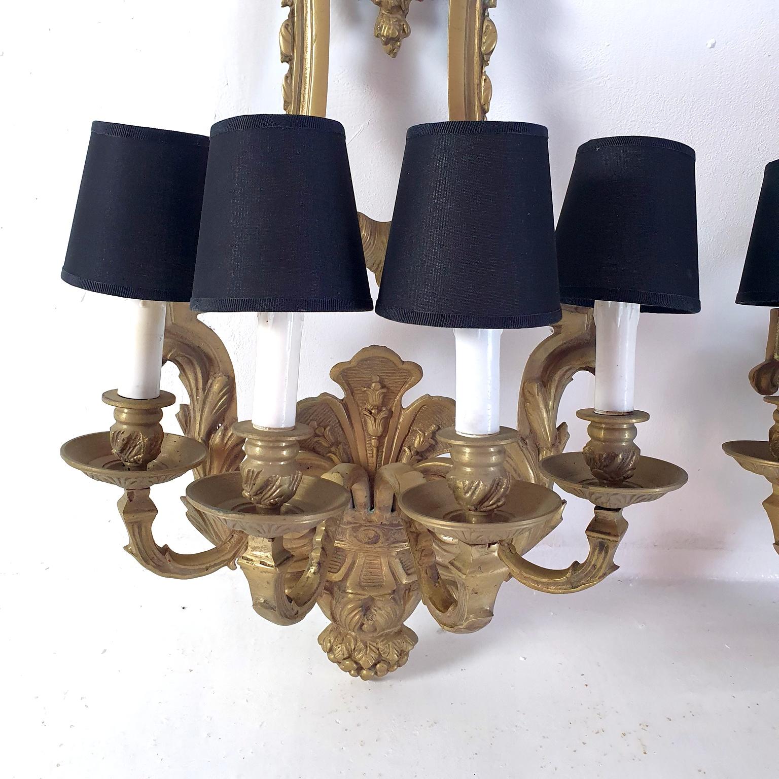Large Bronze Wall Sconces Made in Italy For Sale 4
