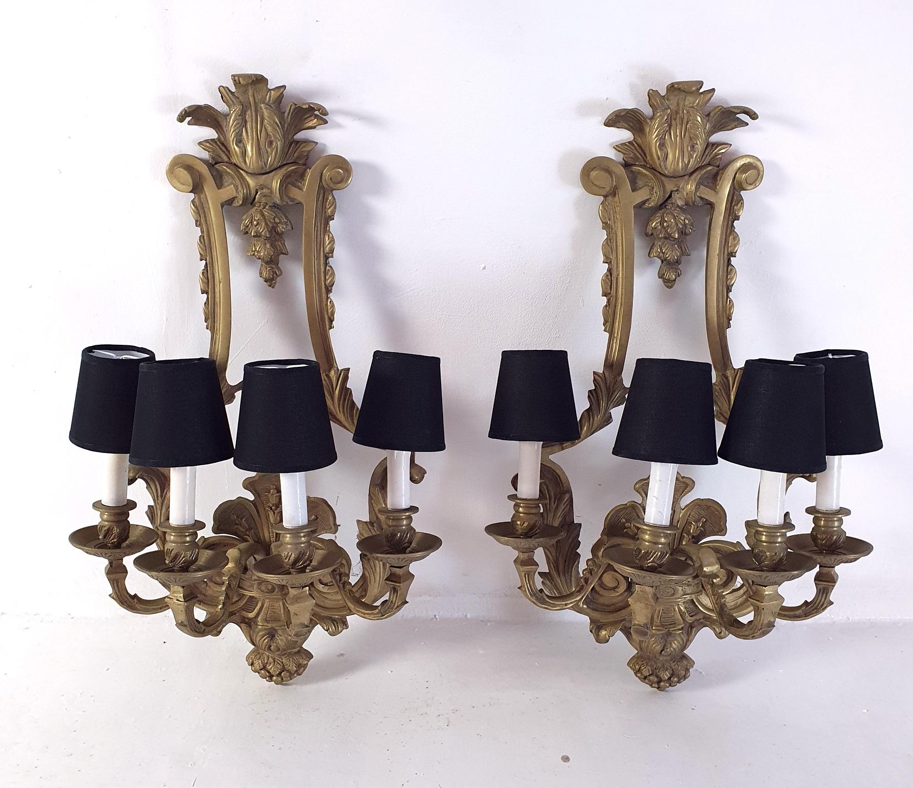 Large Bronze Wall Sconces Made in Italy For Sale 1