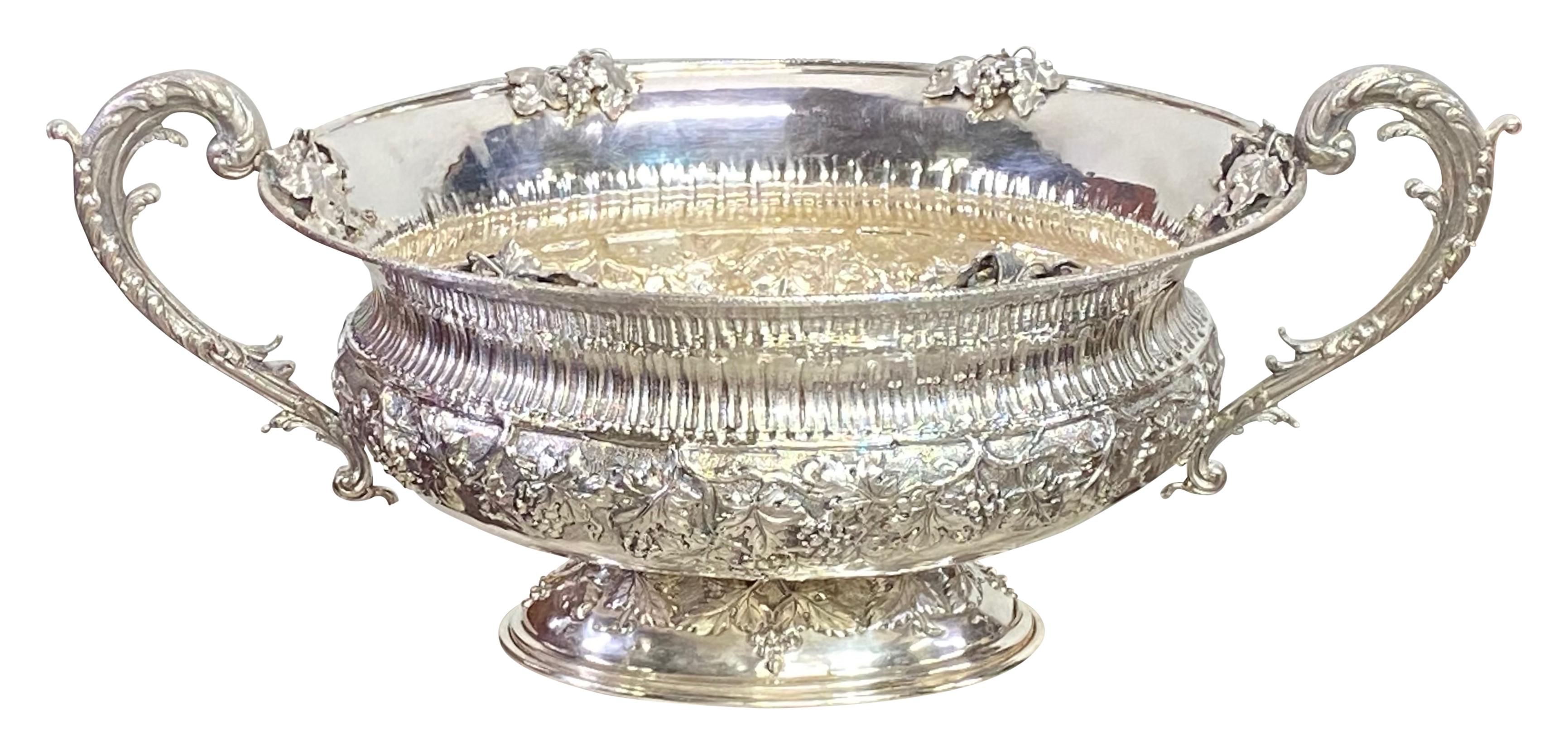 Italian Large Repousse Sterling Silver Wine Cooler, European 20th Century For Sale