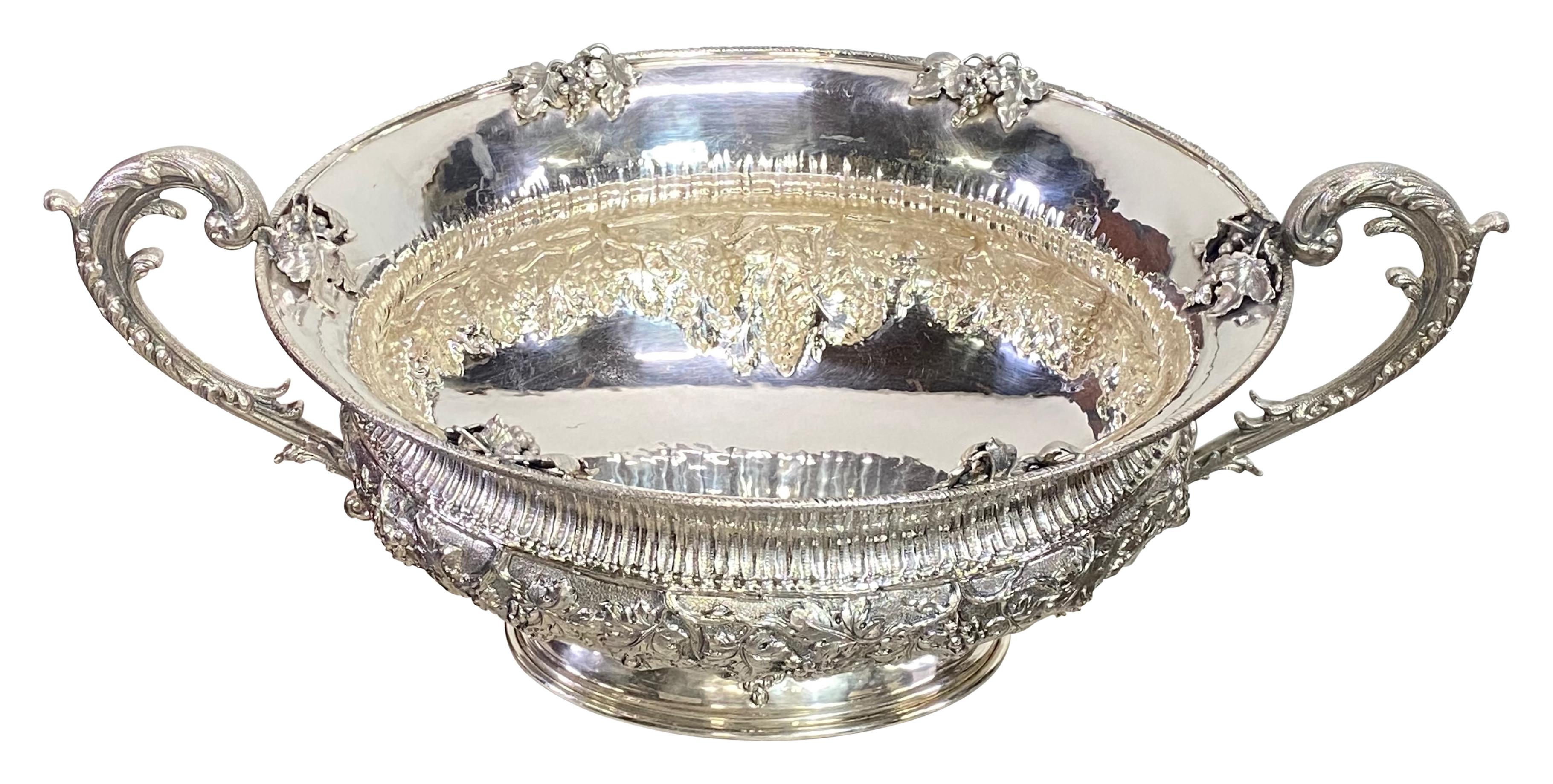 Large Repousse Sterling Silver Wine Cooler, European 20th Century In Good Condition For Sale In San Francisco, CA
