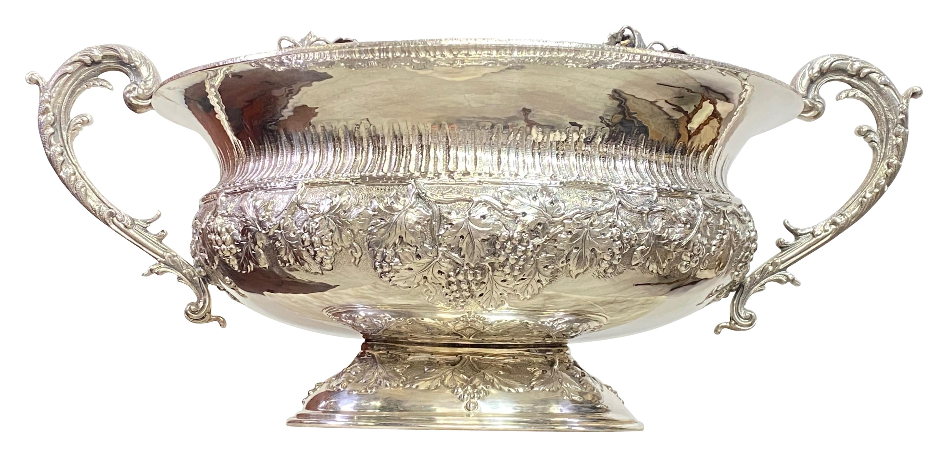 Large Repousse Sterling Silver Wine Cooler, European 20th Century For Sale 5