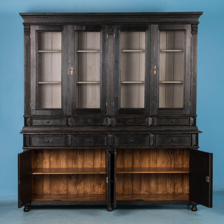 Large Reproduction Breakfront Bookcase Painted Black at 1stDibs