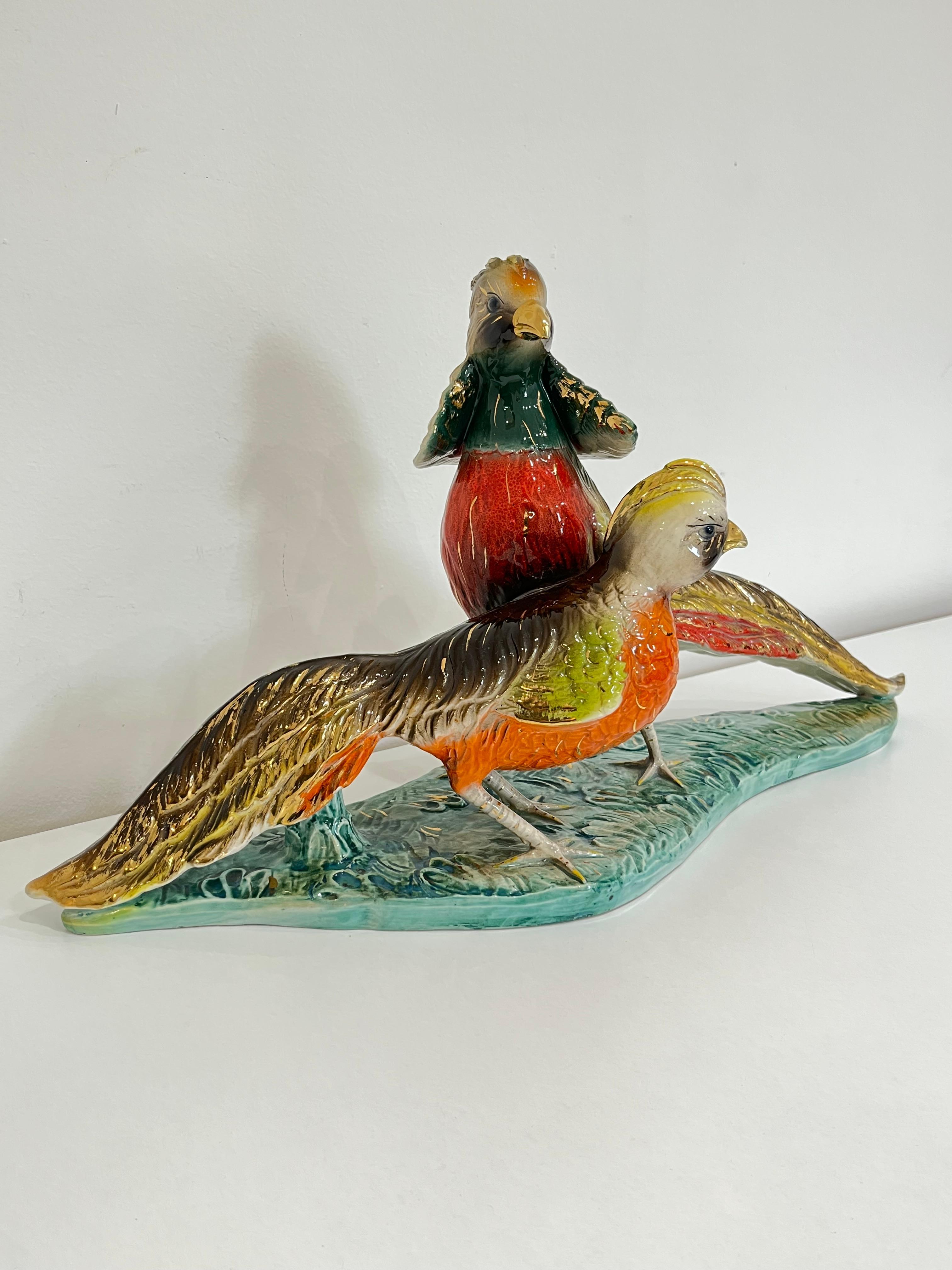 Italian Large Reproduction of Ceramic Pheasants, Italy, 1950s For Sale