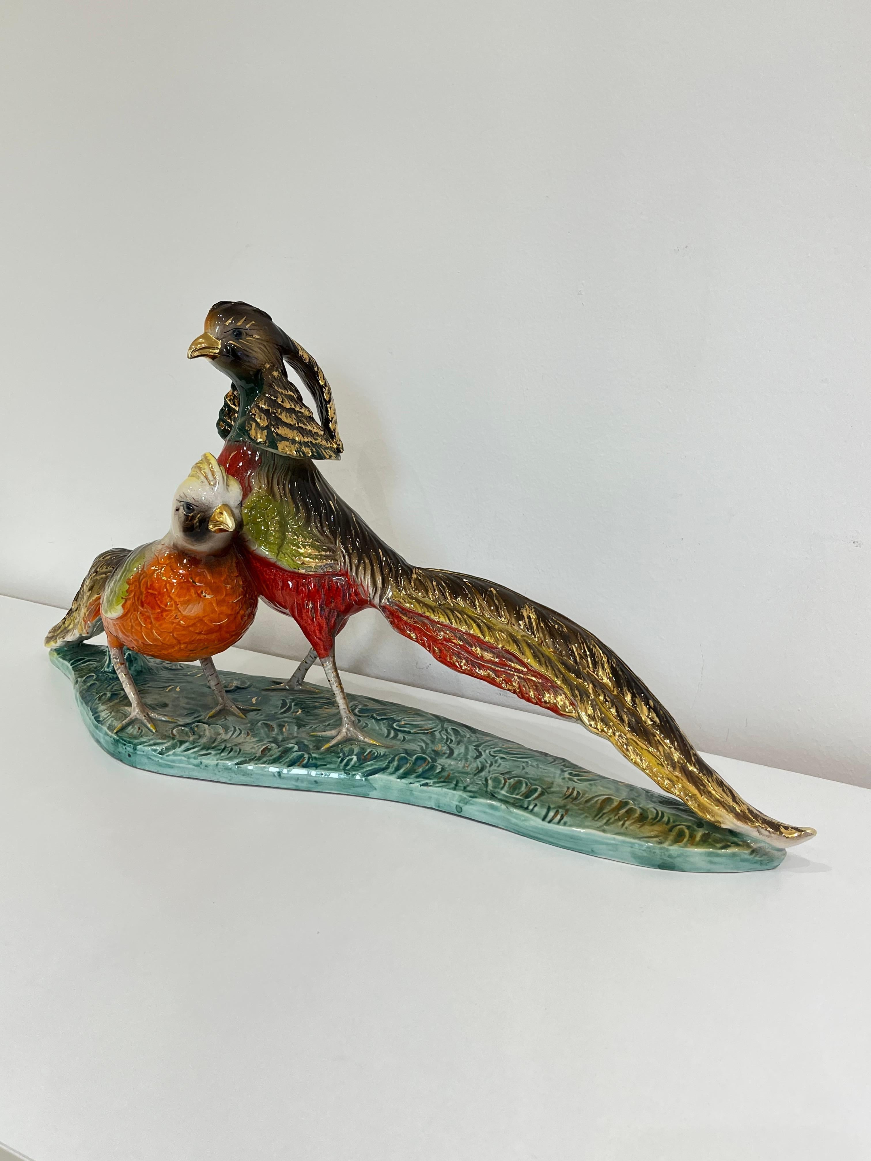 Italian Large Reproduction of Ceramic Pheasants, Italy, 1950s For Sale