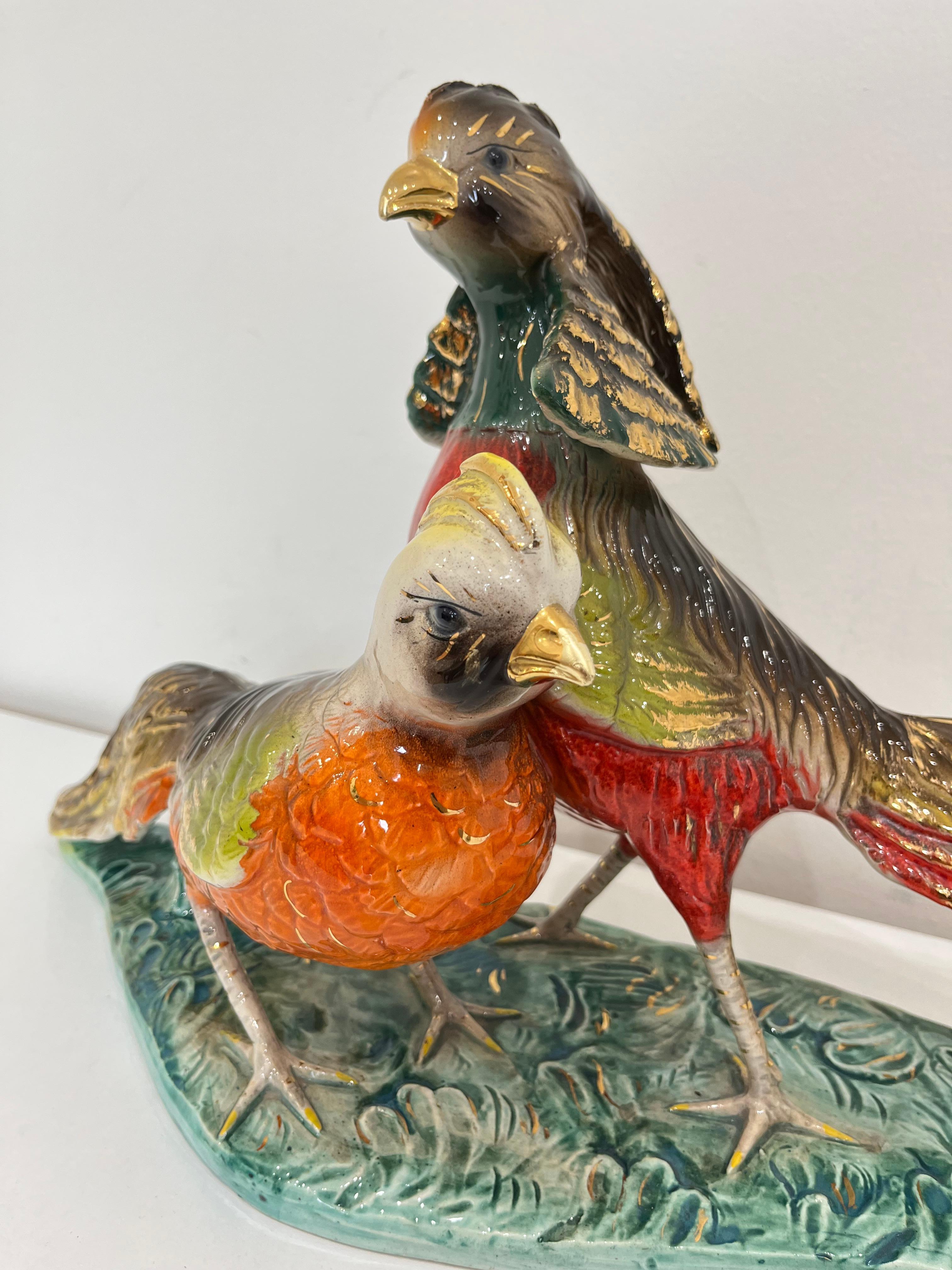 Mid-20th Century Large Reproduction of Ceramic Pheasants, Italy, 1950s For Sale