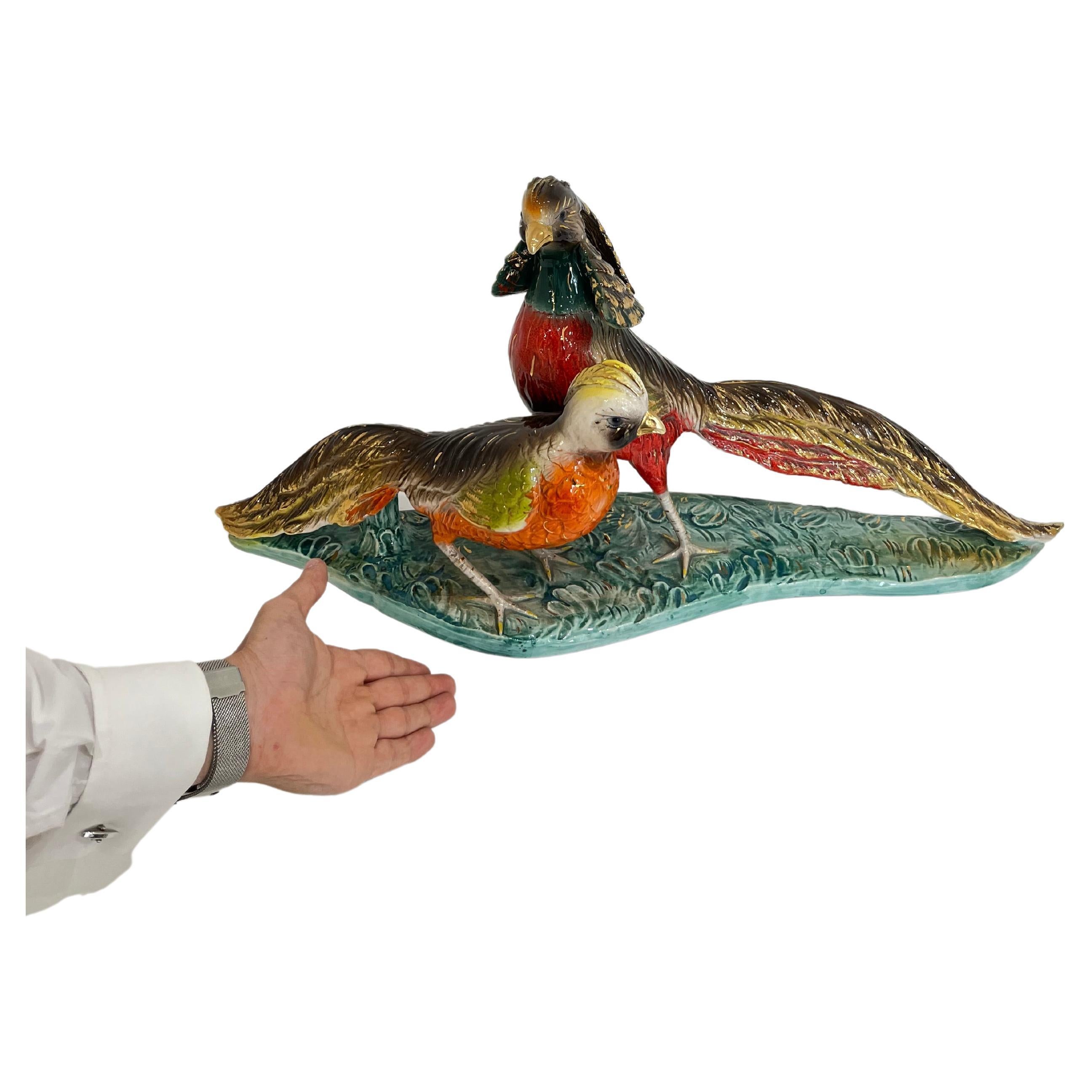 Large Reproduction of Ceramic Pheasants, Italy, 1950s