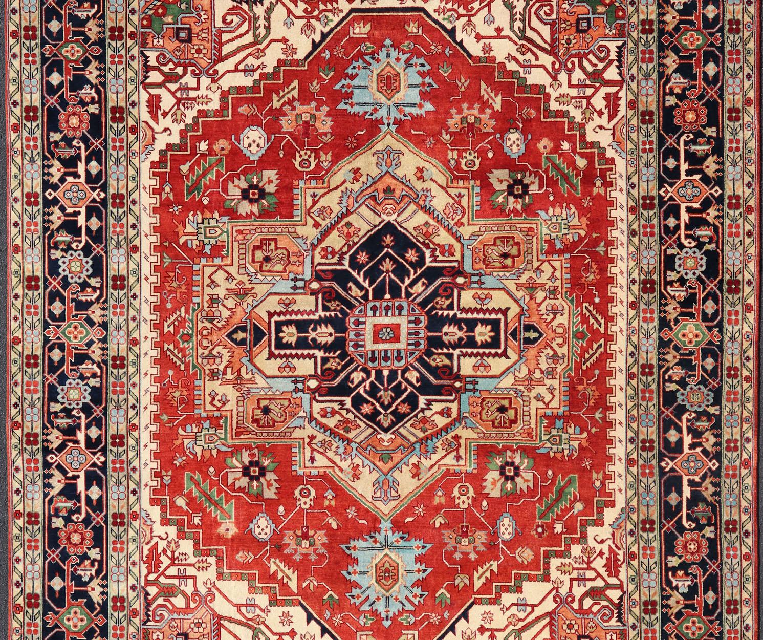Large Reproduction Searpi-Heriz Medallion Geometric Hand-Knotted Carpet  For Sale 5