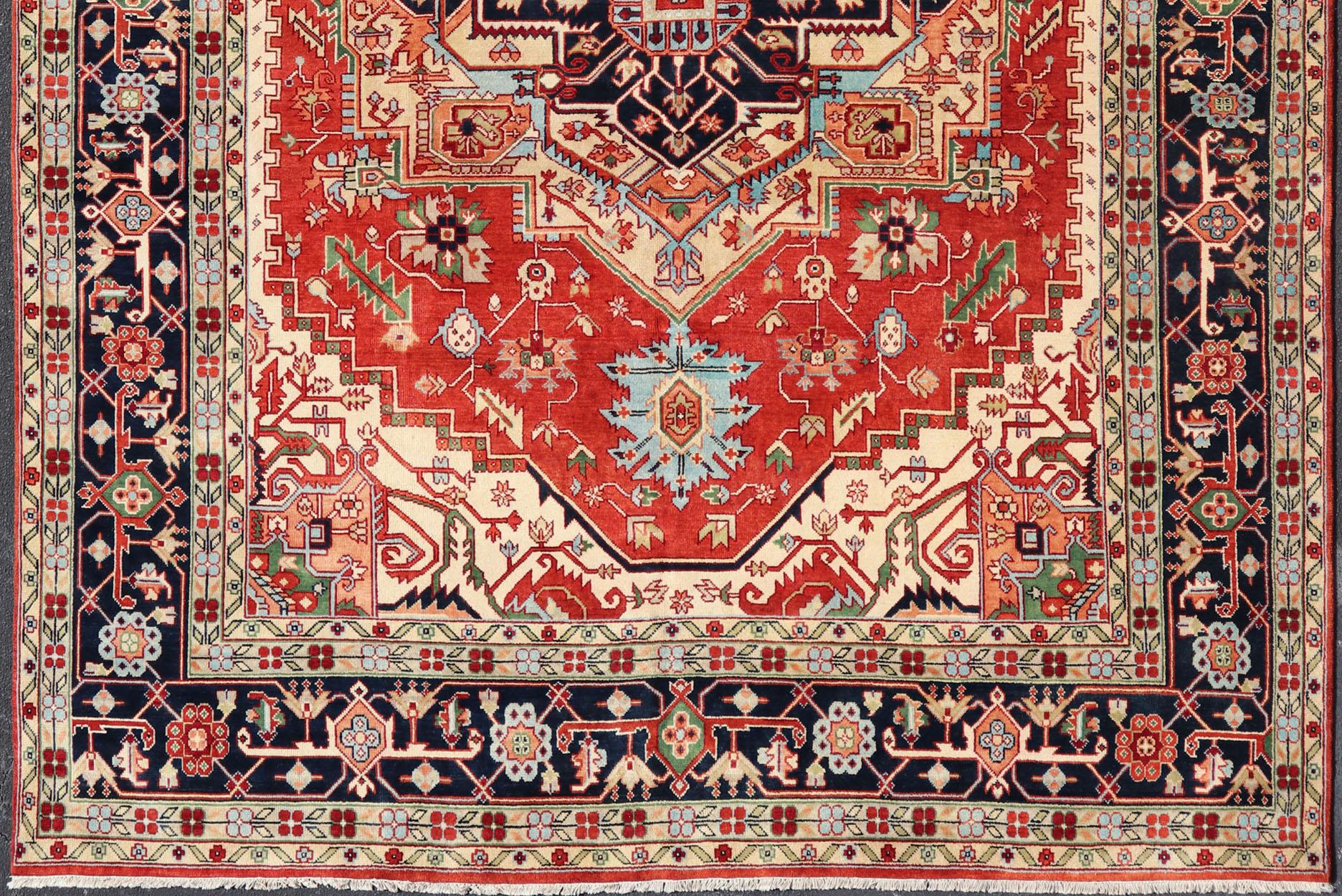 Large Reproduction Searpi-Heriz Medallion Geometric Hand-Knotted Carpet  For Sale 6