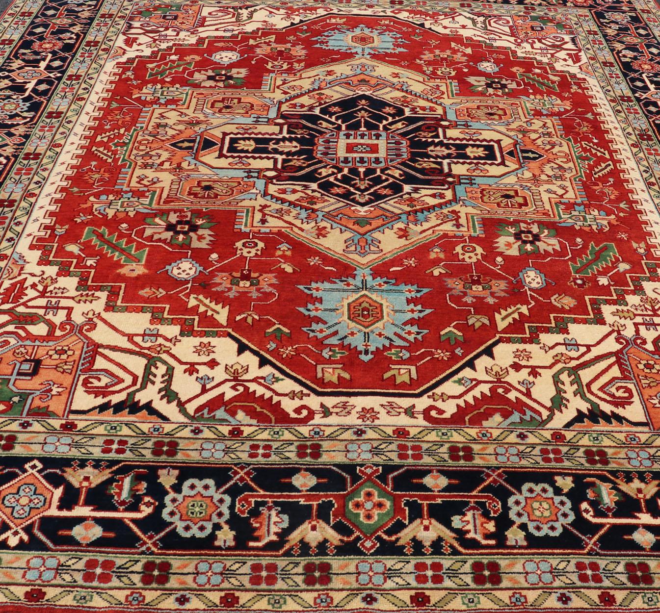 Large Reproduction Searpi-Heriz Medallion Geometric Hand-Knotted Carpet  For Sale 10